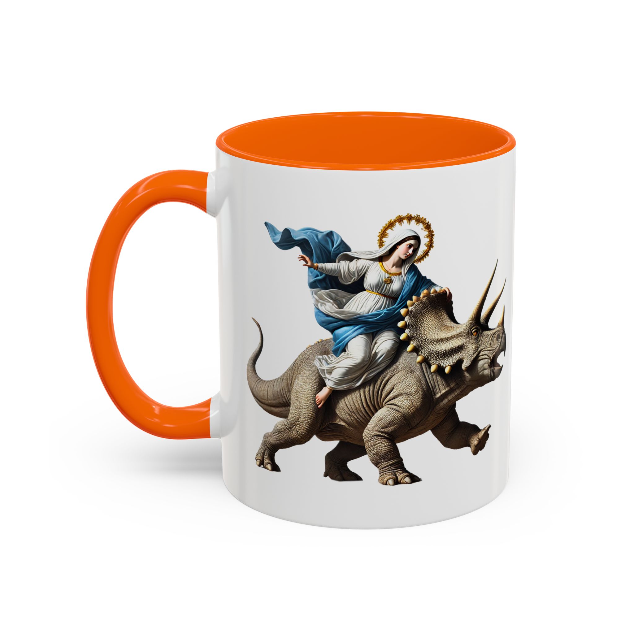Sarcastic Coffee mug jurassic Virgin mary riding triceratops funny office mug boho gift tea cup cute accessory – Image 42