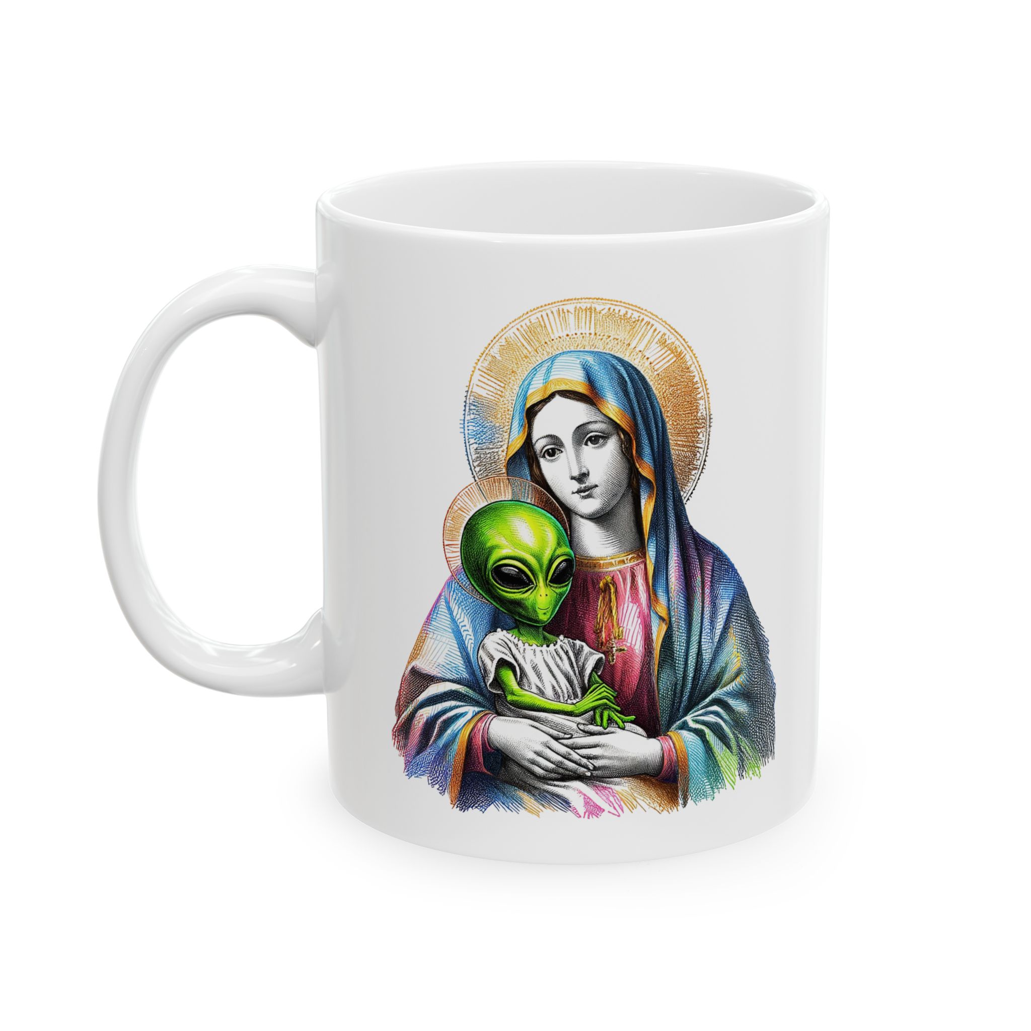 Funny Mug satiric alien virgin mary coffee mug boho gift for him tea cup office accessory religious joke cute cup - Image 2