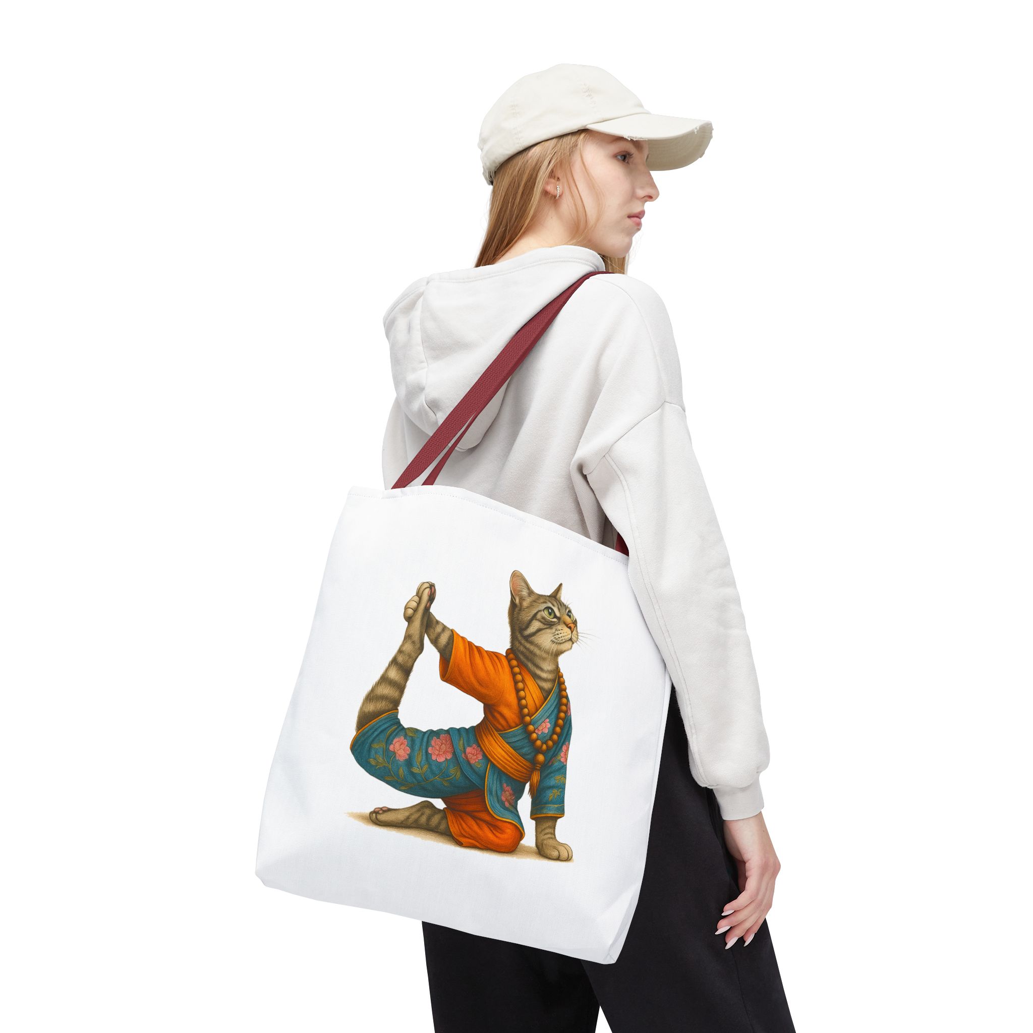 Cat Meditation Tote bag – Boho Cat handbag – Kitty Yoga purse spiritual print - Image 12