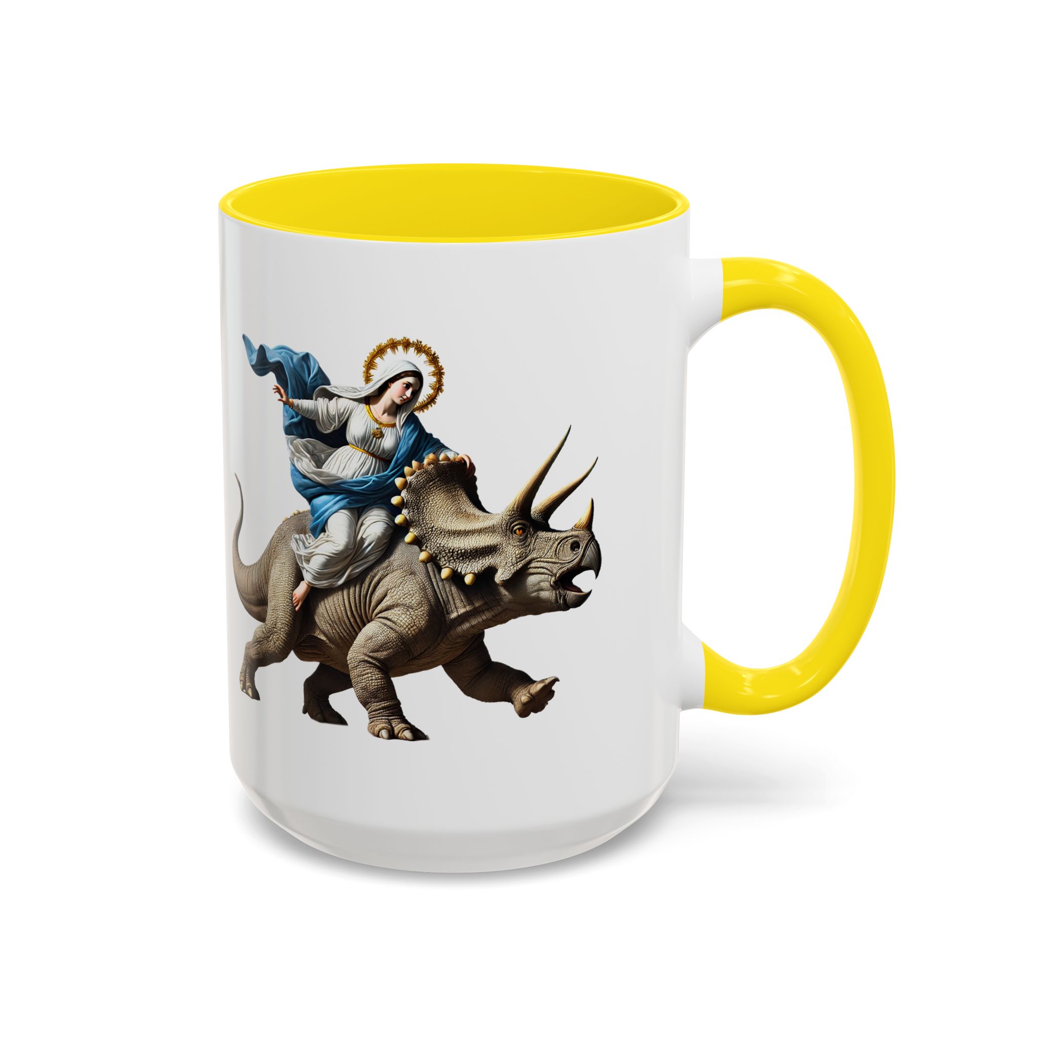 Sarcastic Coffee mug jurassic Virgin mary riding triceratops funny office mug boho gift tea cup cute accessory – Image 61