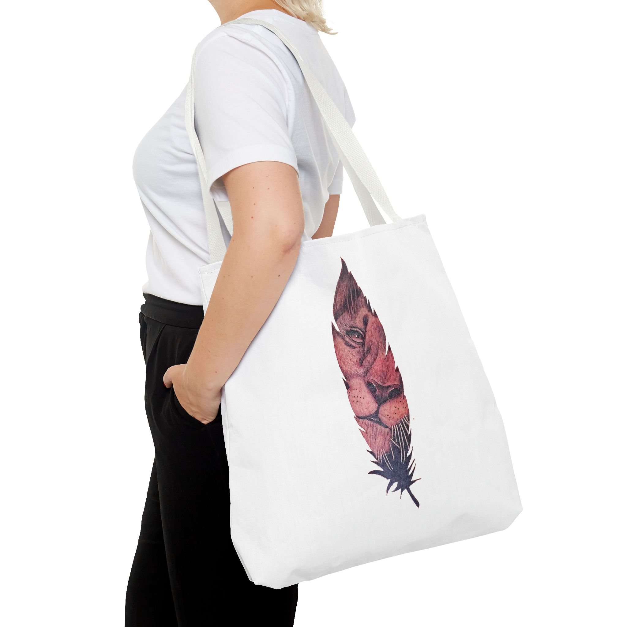 Canvas tote Surrealist Feather cute tote bag Art for the Bold Exclusive Dreamlike Drawing on Premium shoulder bag Lion – Image 18