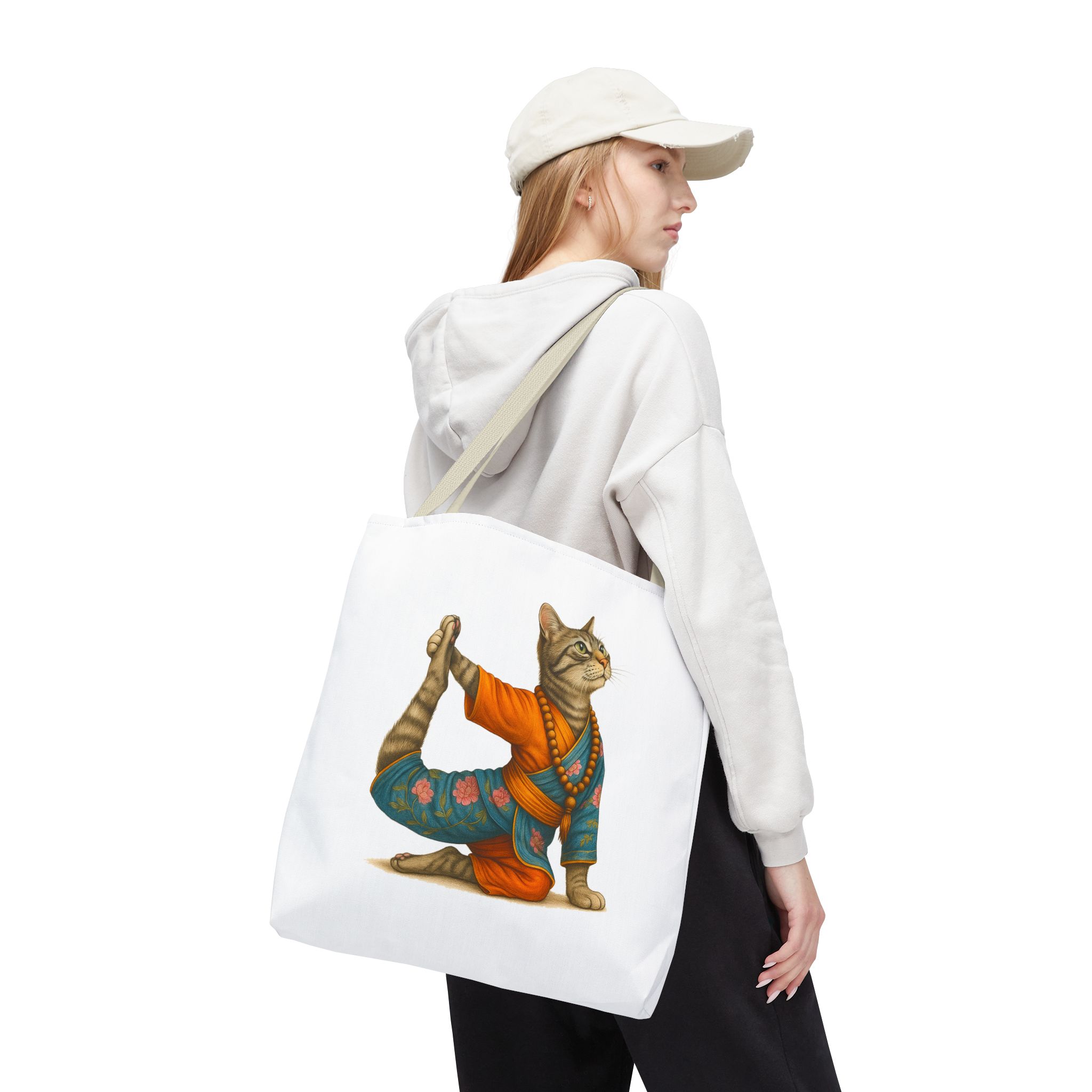 Cat Meditation Tote bag – Boho Cat handbag – Kitty Yoga purse spiritual print - Image 24