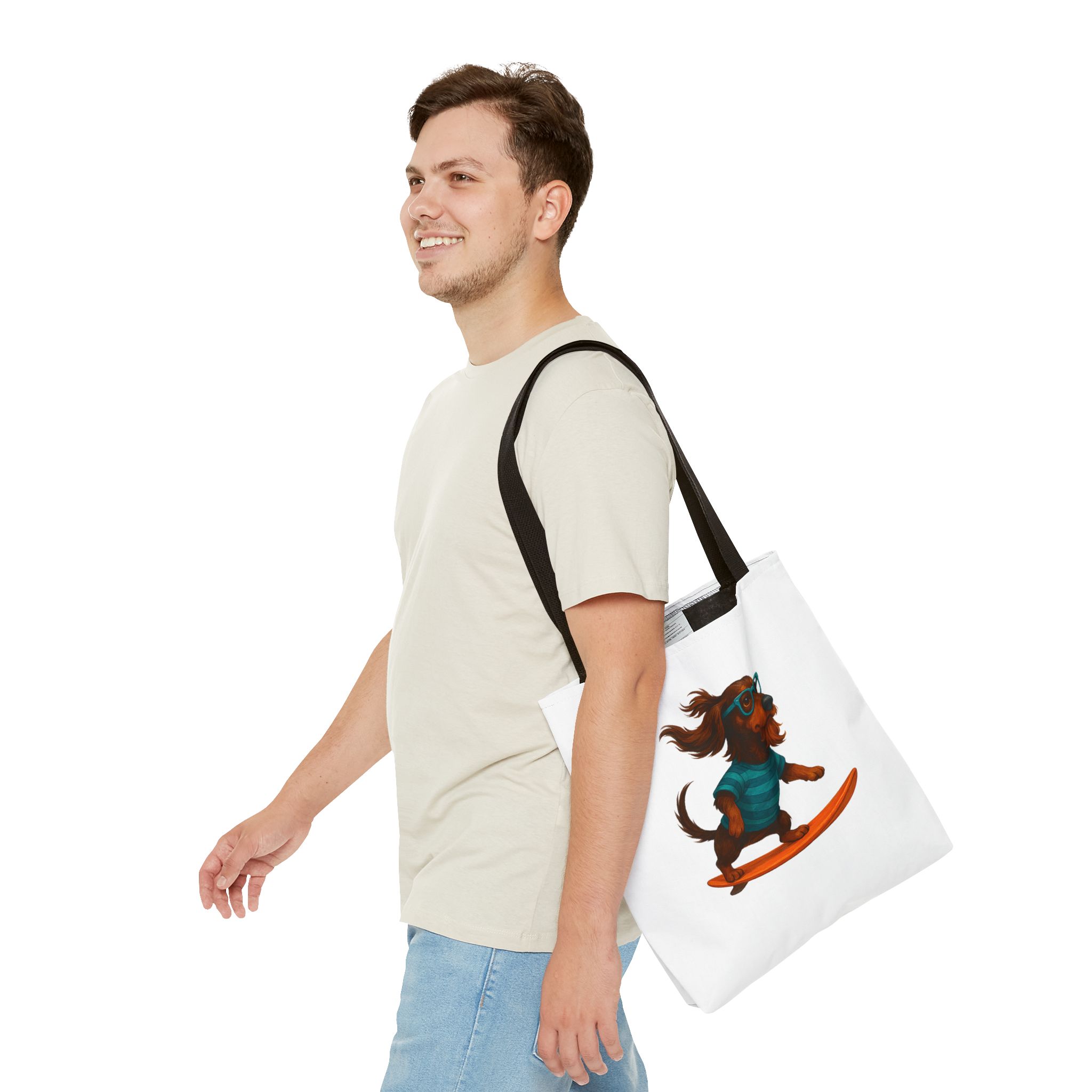 Cool canvas tote bag Dog Surfer tote bag dachshund lover gift shoulder bag surf handbag – Image 4