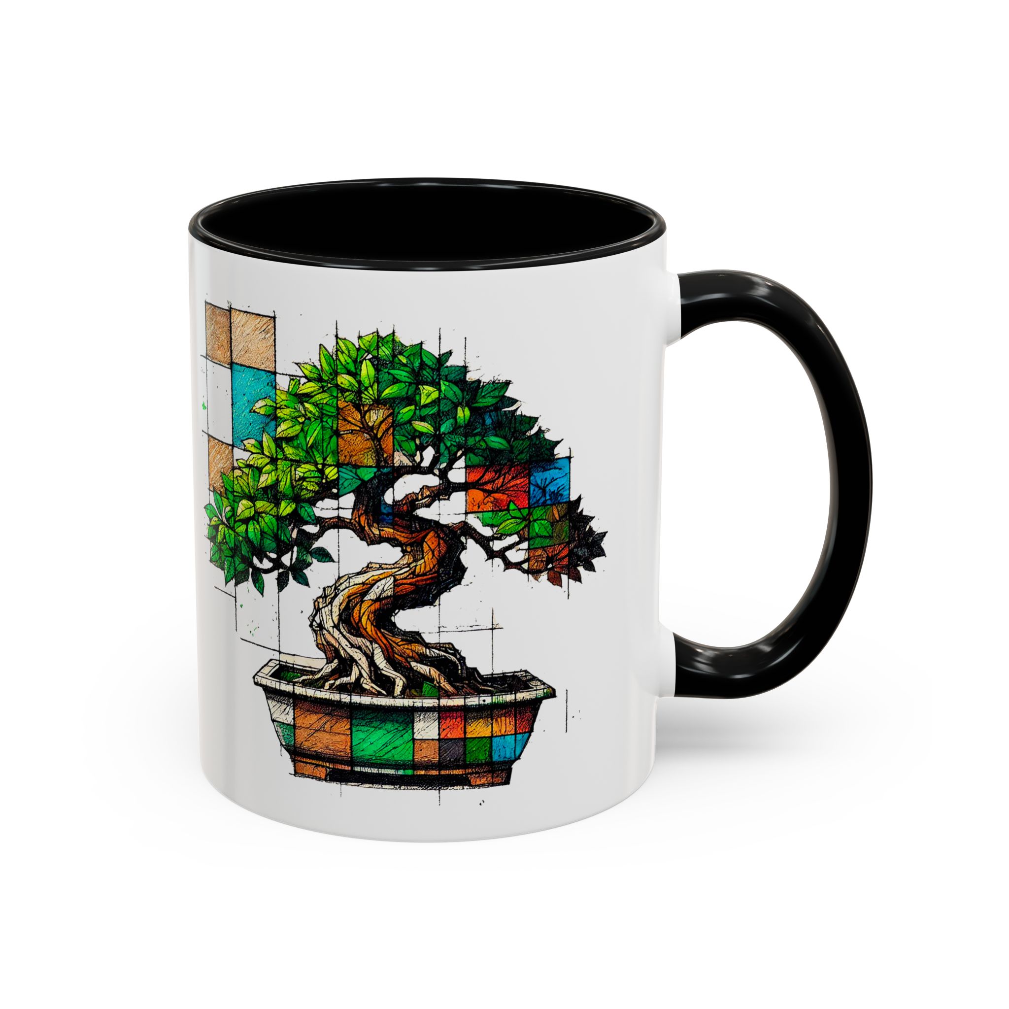 Bonsai mug zen nature style with original graphic pattern and cozy touch - Imagen 2