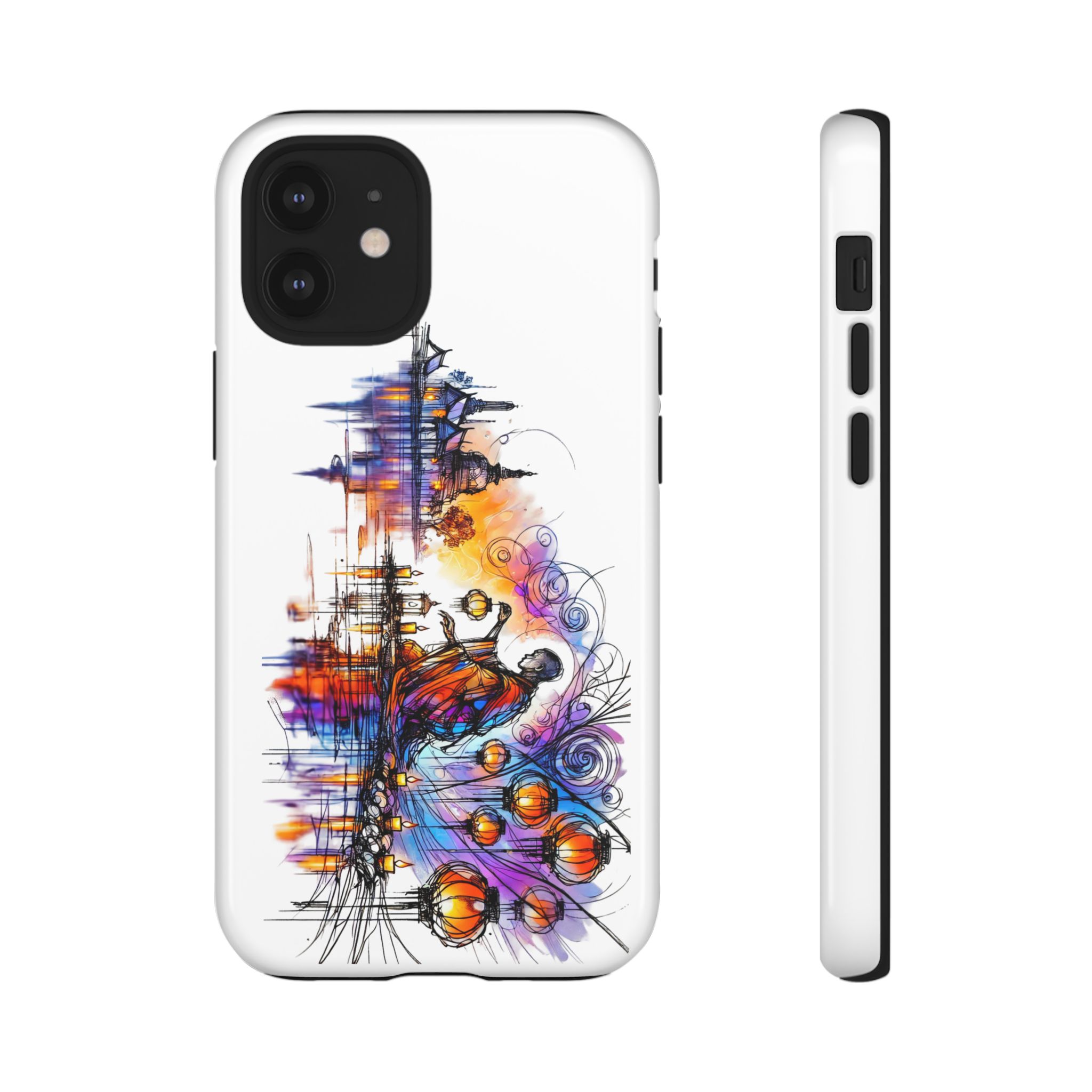 Artistic phone case design featuring vibrant colors and abstract patterns.