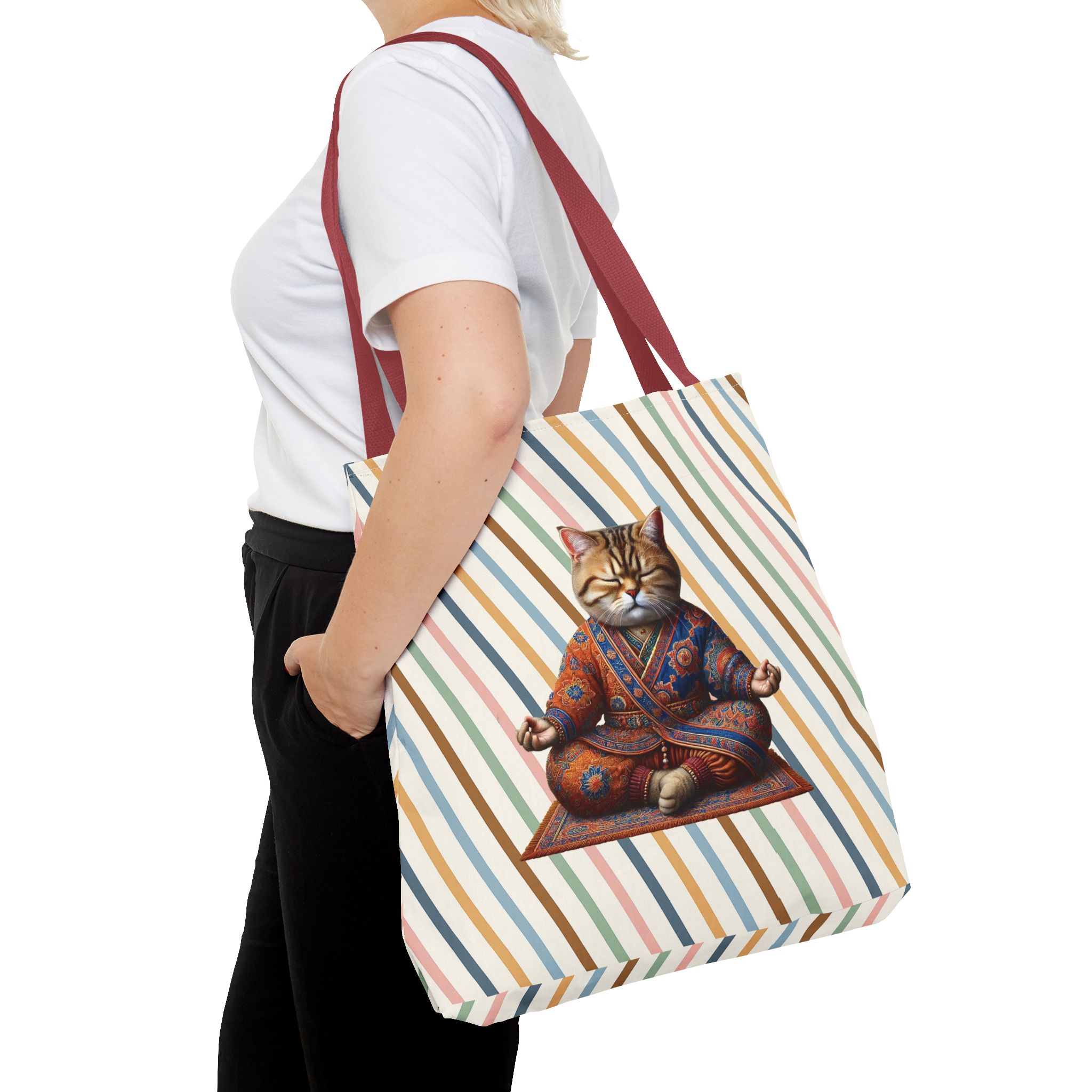 Canvas Tote bag Cat meditation handbag yoga bag vintage buddha mindfulness purse - Image 12