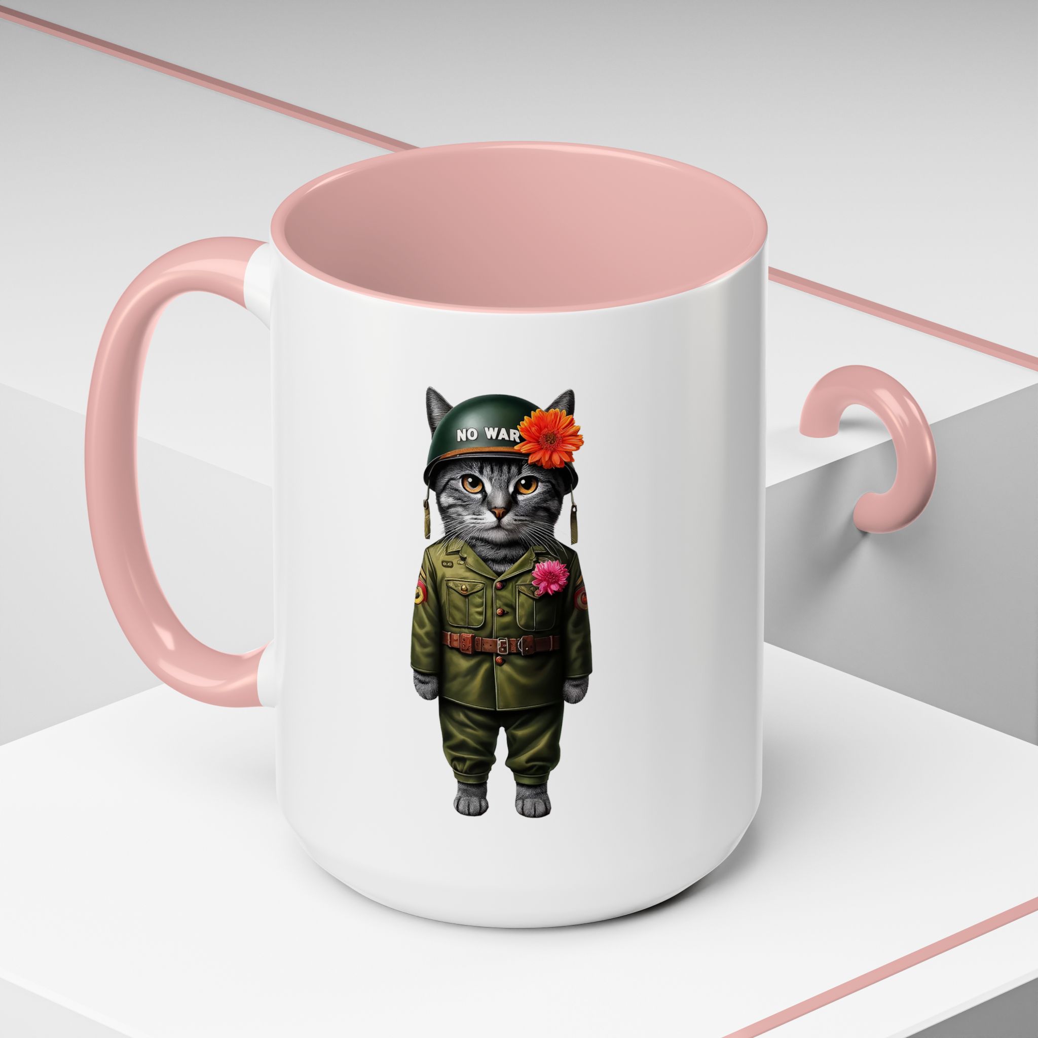 Coffee Mug Peace & Love funny cup tea cat lover office mug unique boho accessory pet gift for her kitten design - Image 28