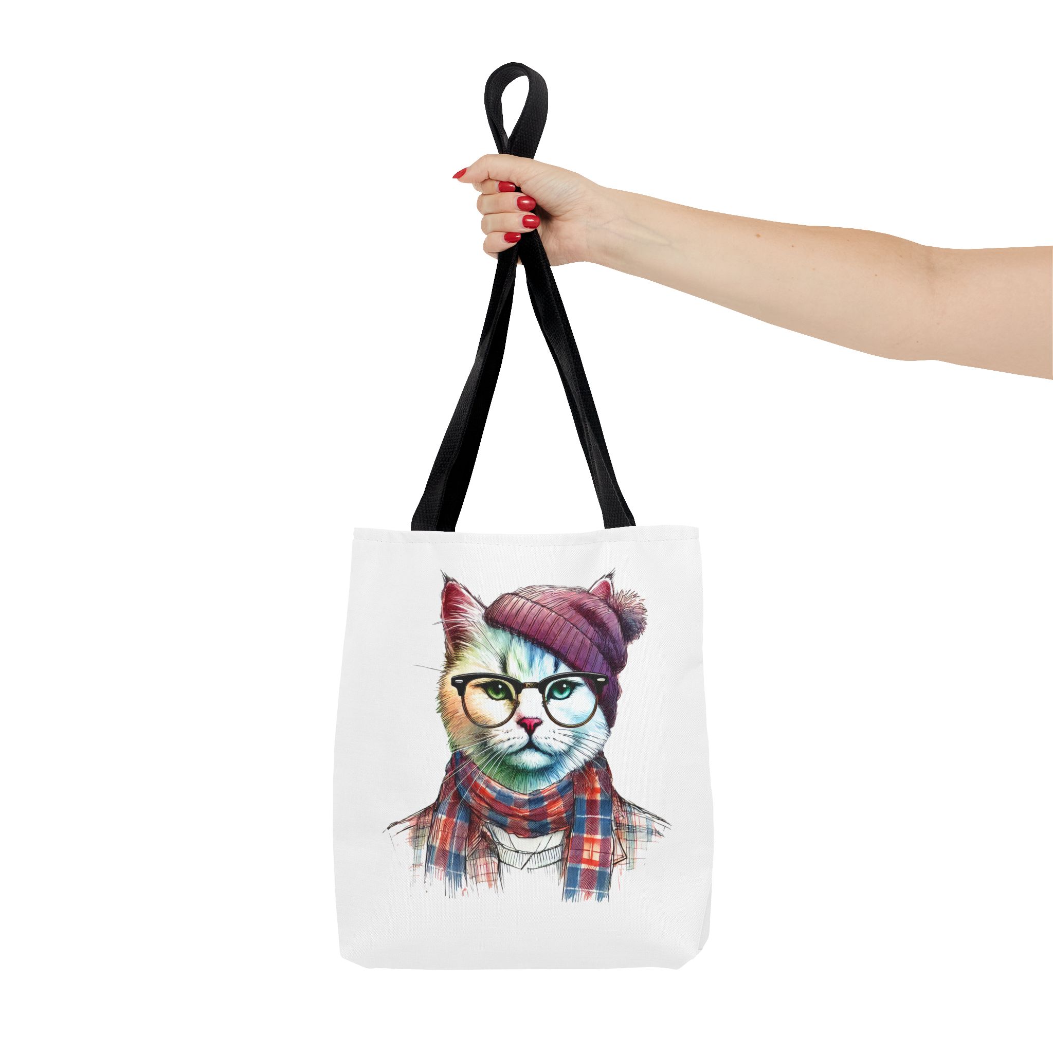 Cat hipster canvas tote bag pet lovers funny cute tote bag Hipster design handbag kitten design – Image 2