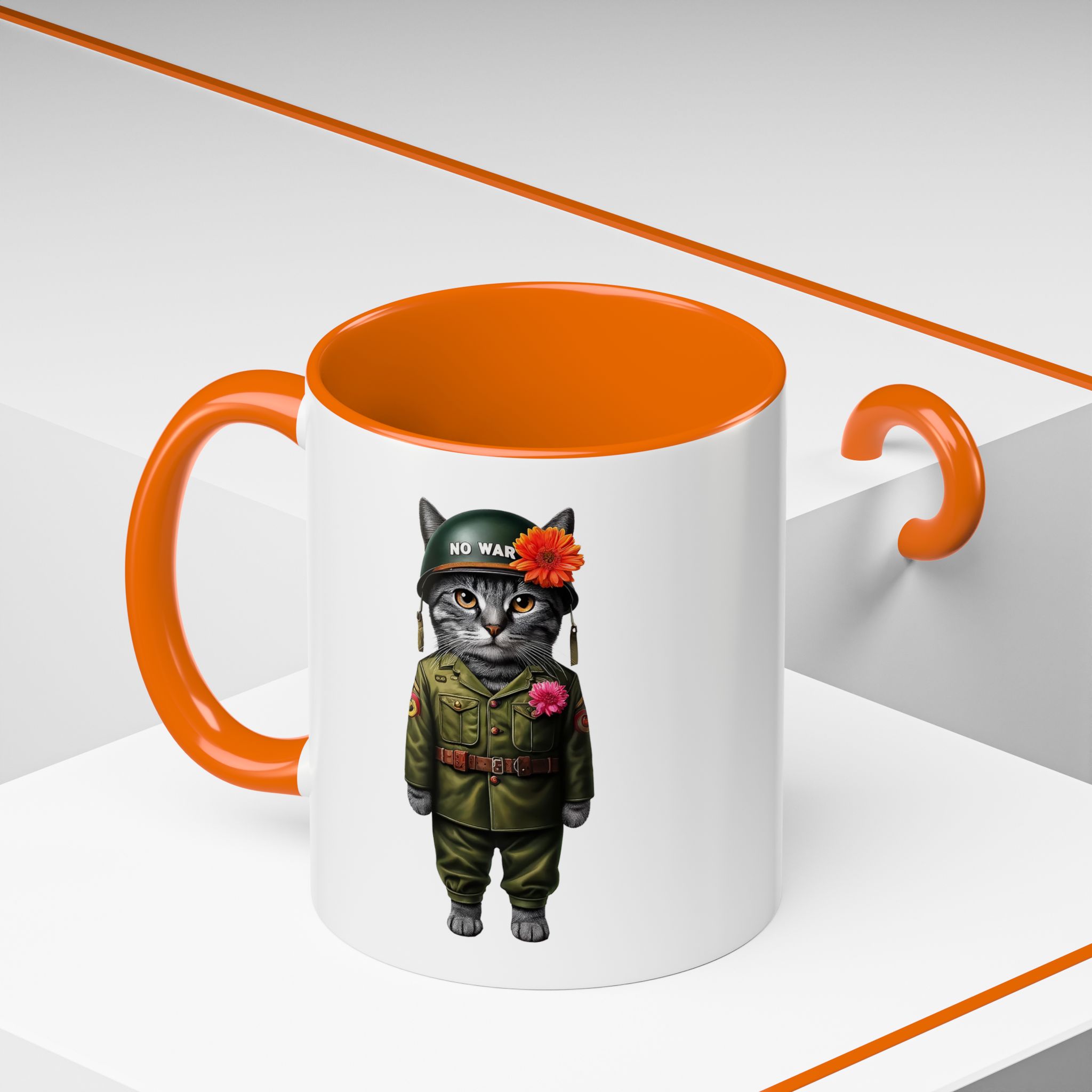 Coffee Mug Peace & Love funny cup tea cat lover office mug unique boho accessory pet gift for her kitten design - Image 44