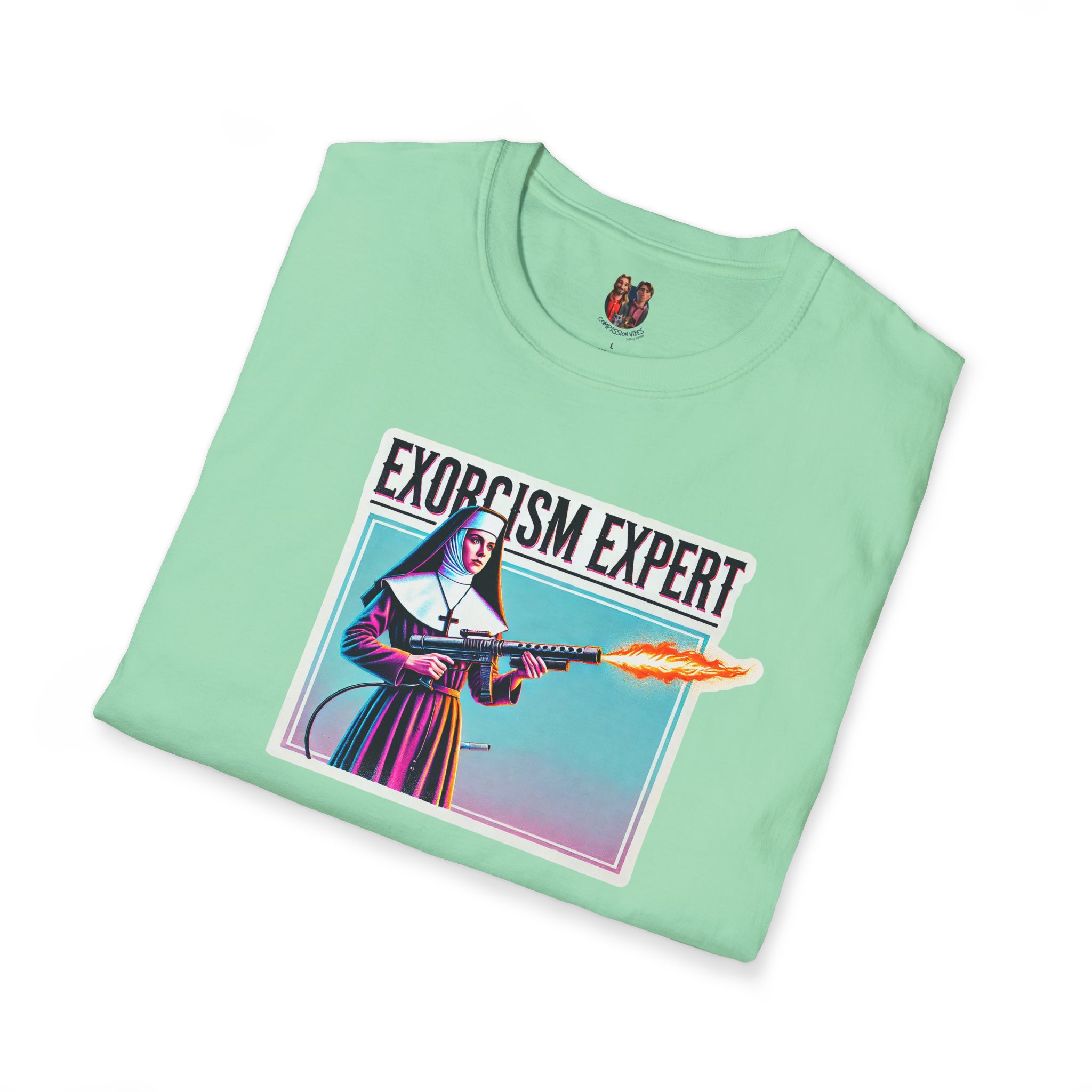 Funny Nun Exorcism tshirt - Ironic Catholic Graphic - Humorous Vintage Faith Tee - Image 16