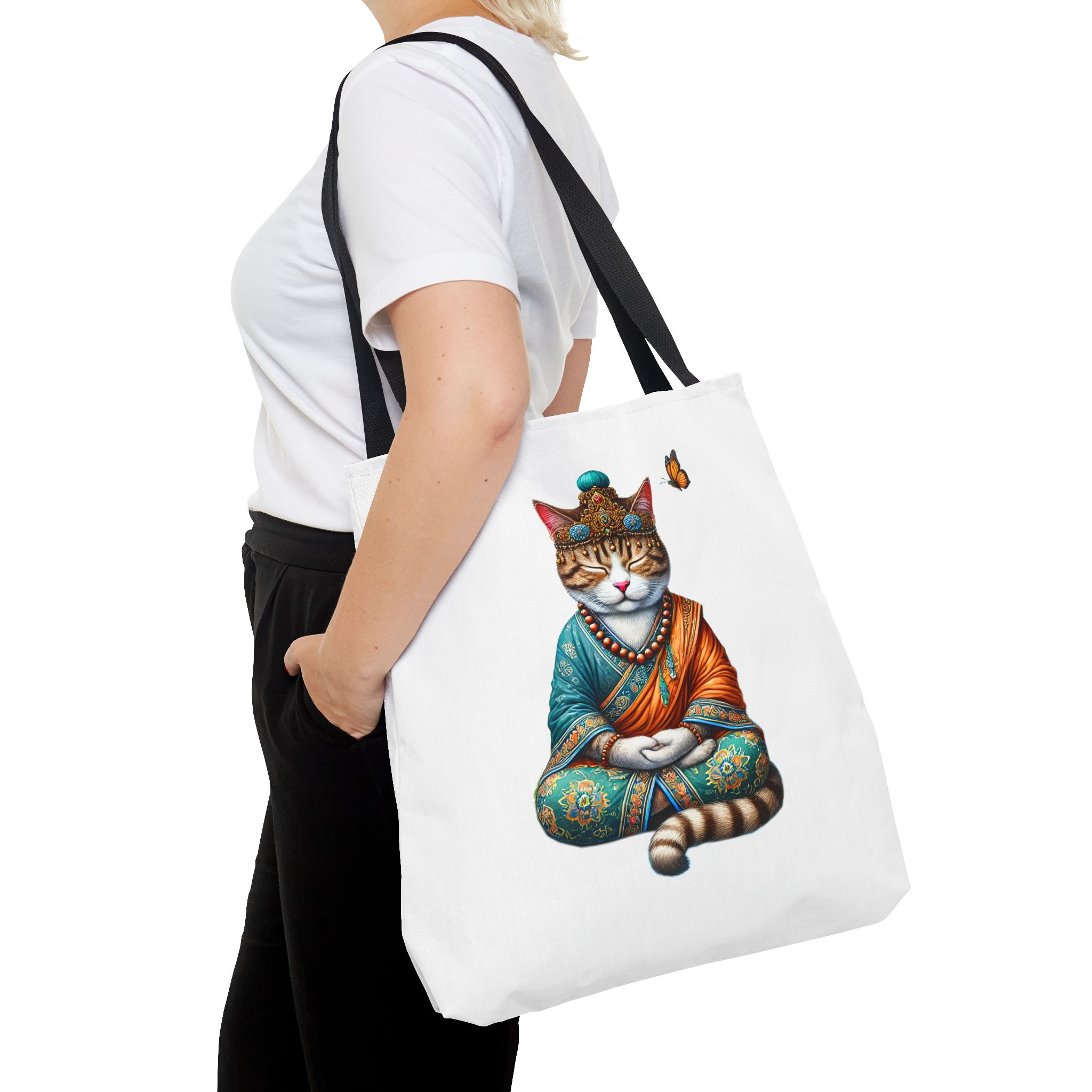 Canvas Tote bag Cat meditation handbag yoga bag vintage buddha mindfulness purse - Image 6