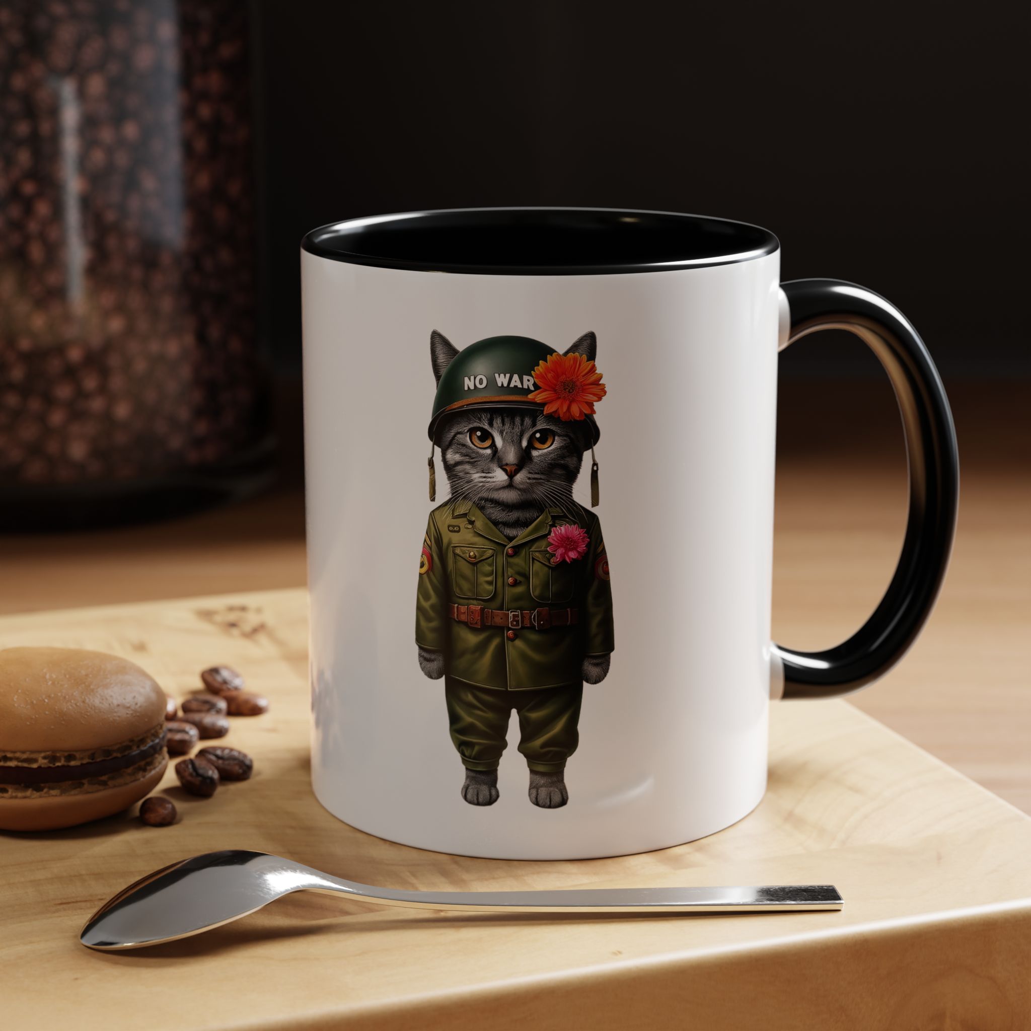 Coffee Mug Peace & Love funny cup tea cat lover office mug unique boho accessory pet gift for her kitten design - Image 3