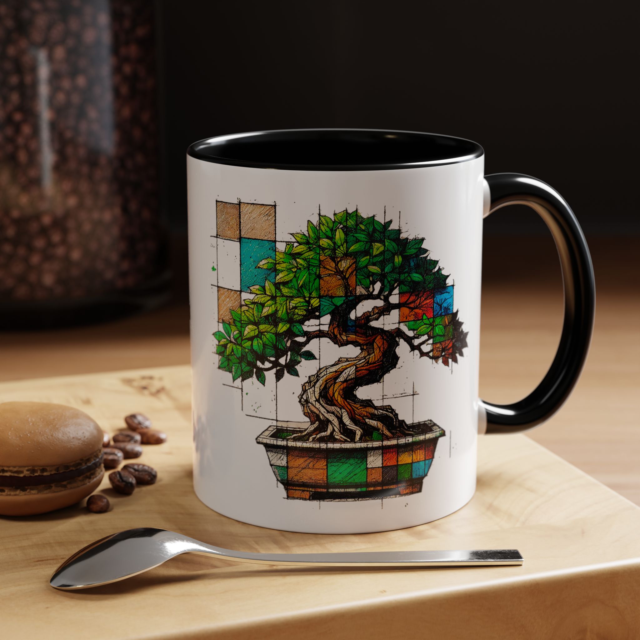 Bonsai mug zen nature style with original graphic pattern and cozy touch - Imagen 3