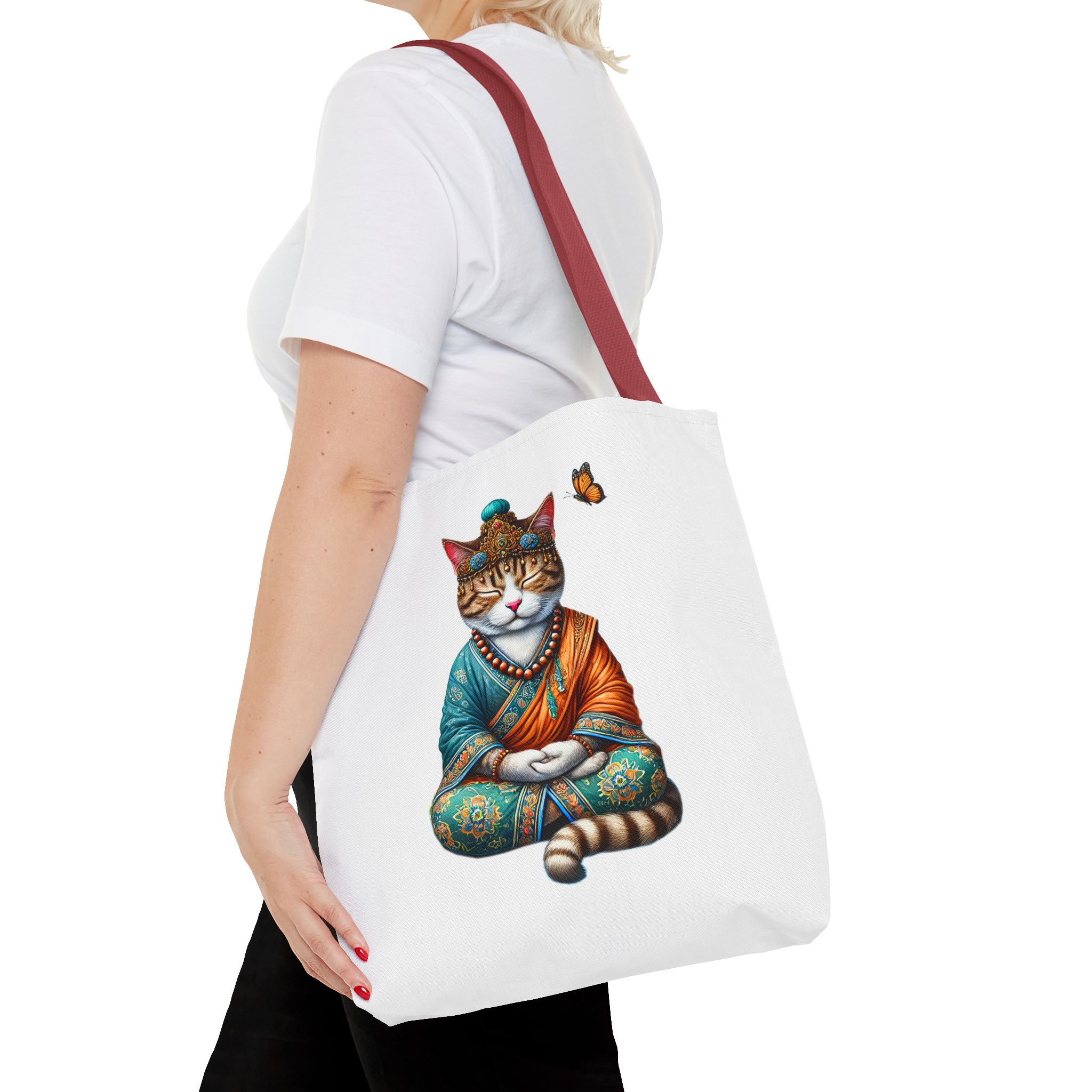 Canvas Tote bag Cat meditation handbag yoga bag vintage buddha mindfulness purse - Image 10