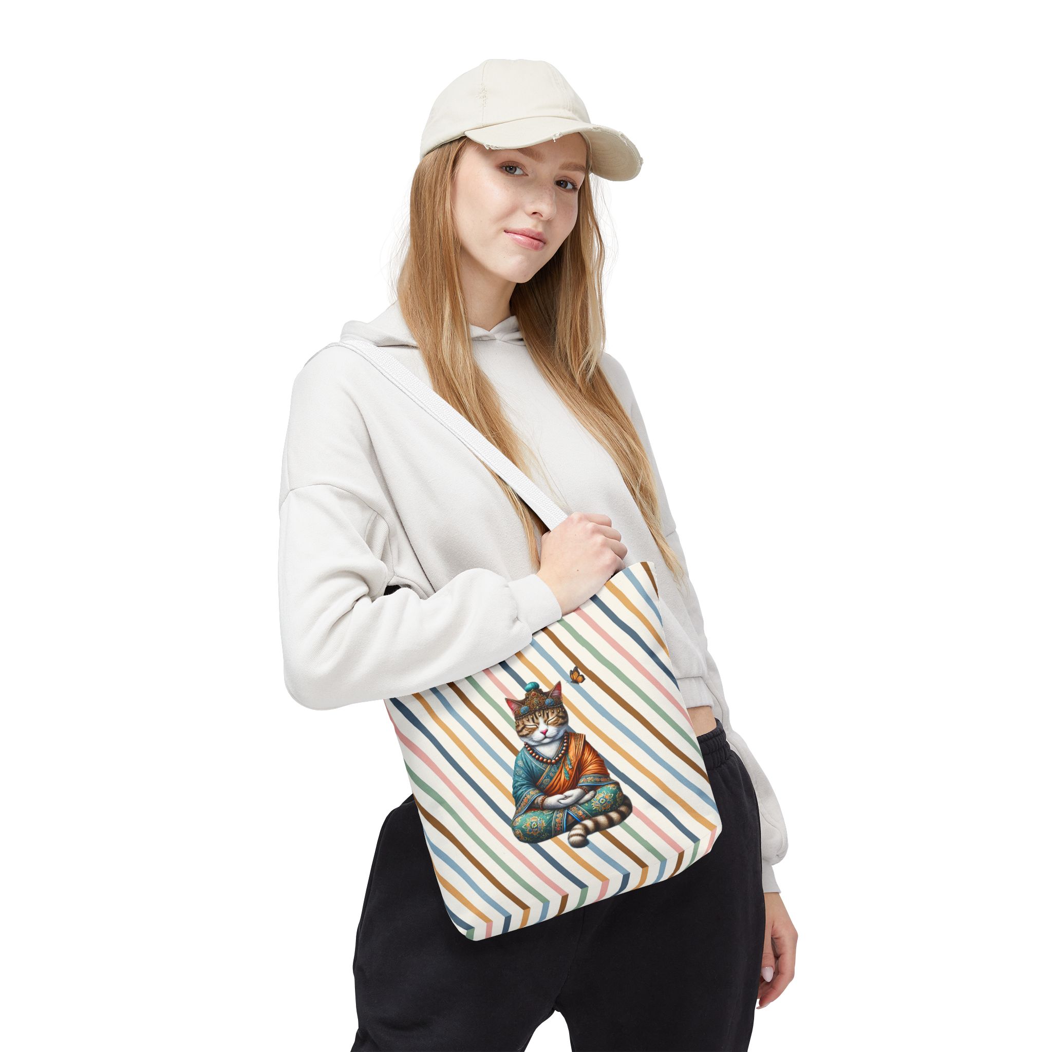 Canvas Tote bag Cat meditation handbag yoga bag vintage buddha mindfulness purse – Image 14