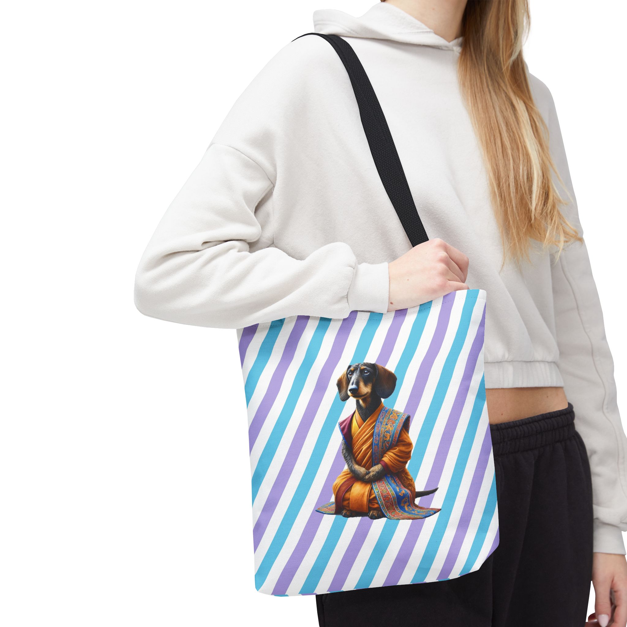 Meditation canvas tote bag Dog cute tote bag mindfulness design Dog funny gift colourful shoulder bag puppy purse - Image 2