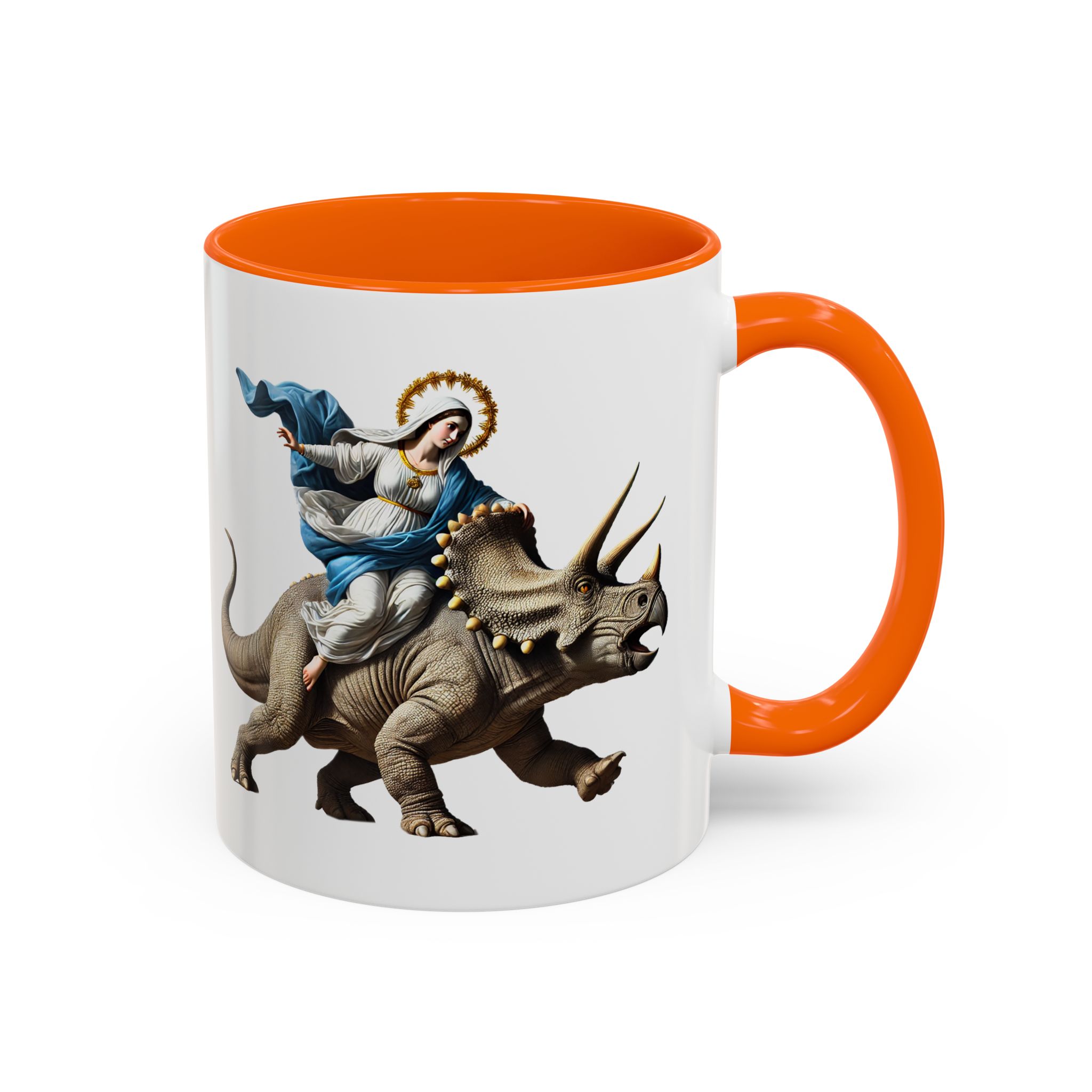 Sarcastic Coffee mug jurassic Virgin mary riding triceratops funny office mug boho gift tea cup cute accessory – Image 41