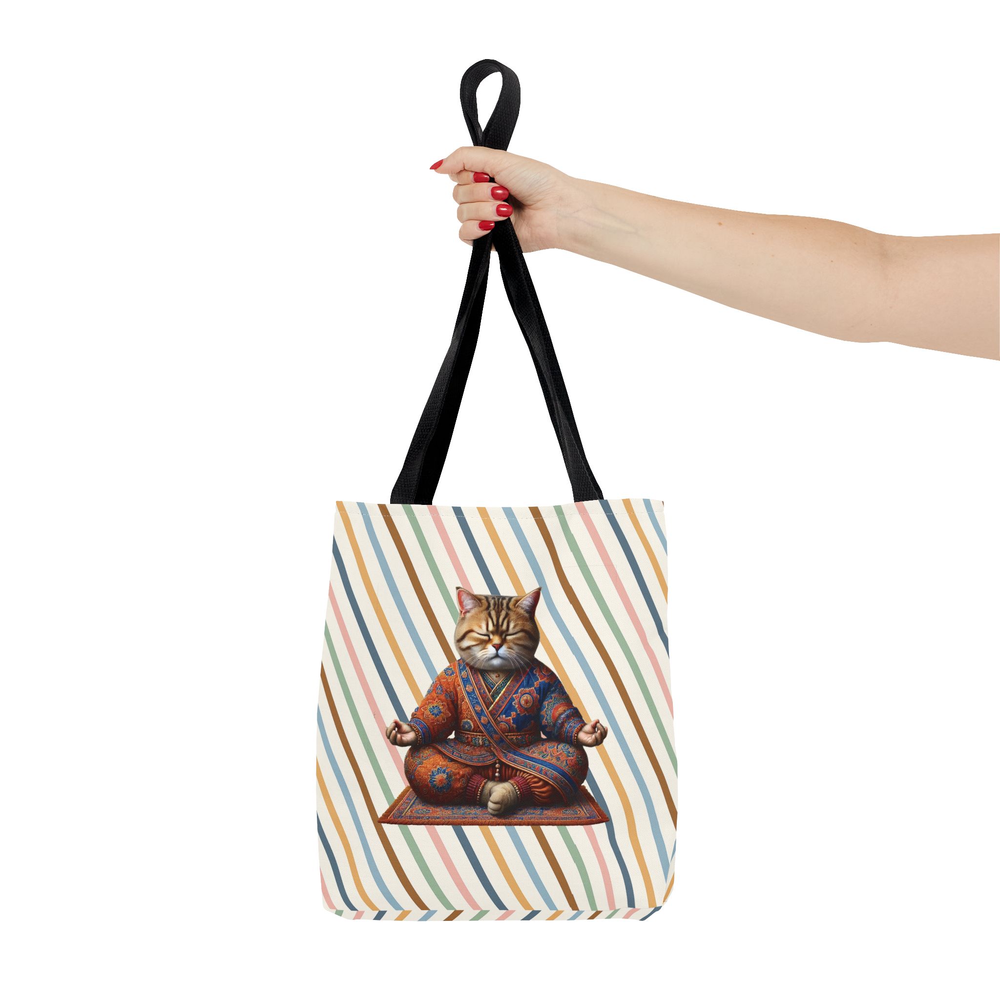 Canvas Tote bag Cat meditation handbag yoga bag vintage buddha mindfulness purse - Image 2