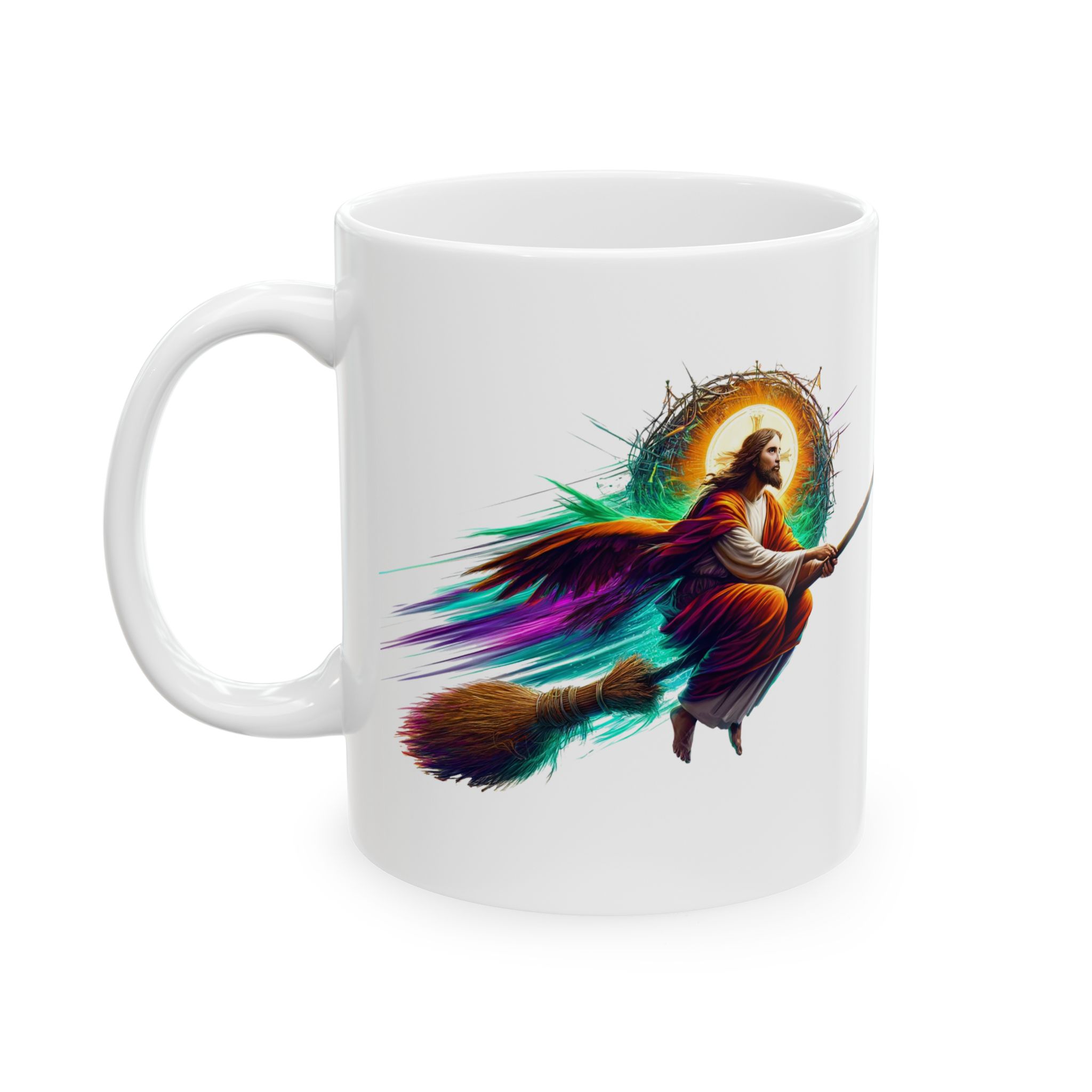 Coffee Mug funny sarcastic jesus witch broom Tea lover gift for him religious joke office mug boho accessory fun design satiric cup – Image 2