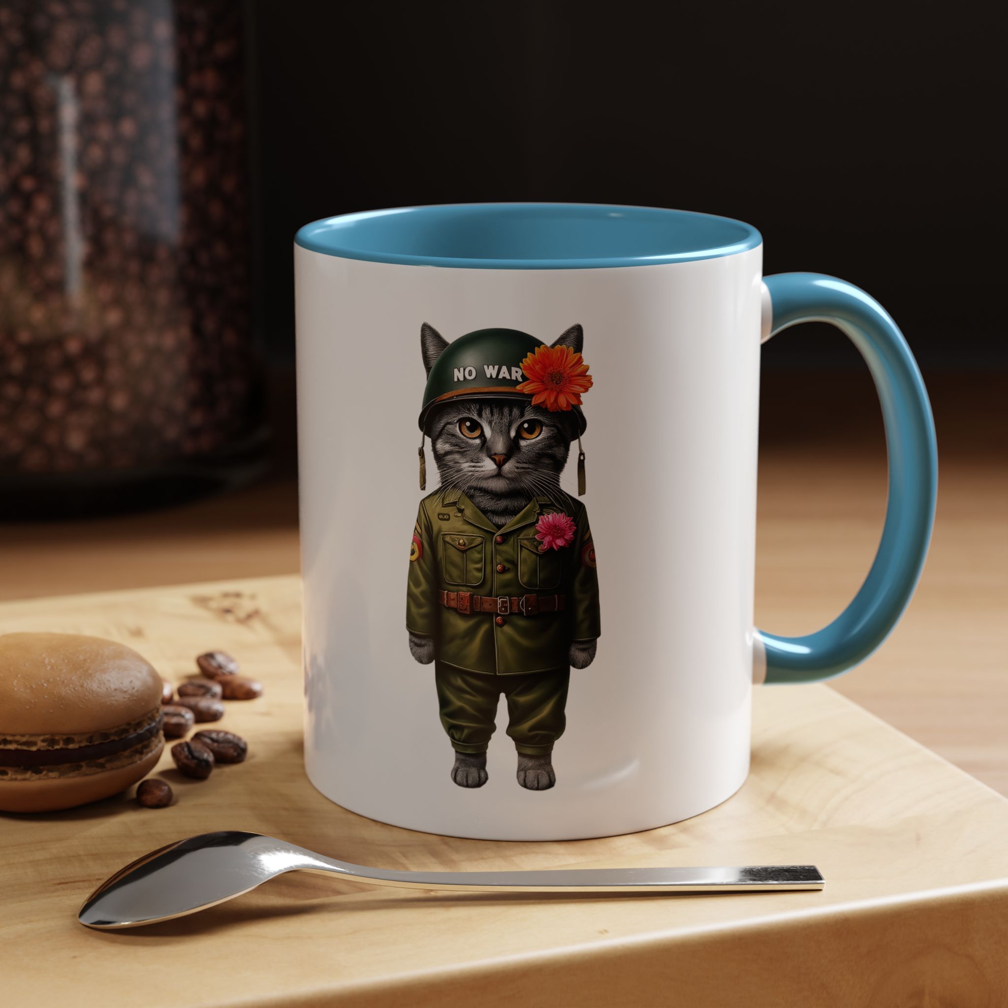 Coffee Mug Peace & Love funny cup tea cat lover office mug unique boho accessory pet gift for her kitten design - Image 35