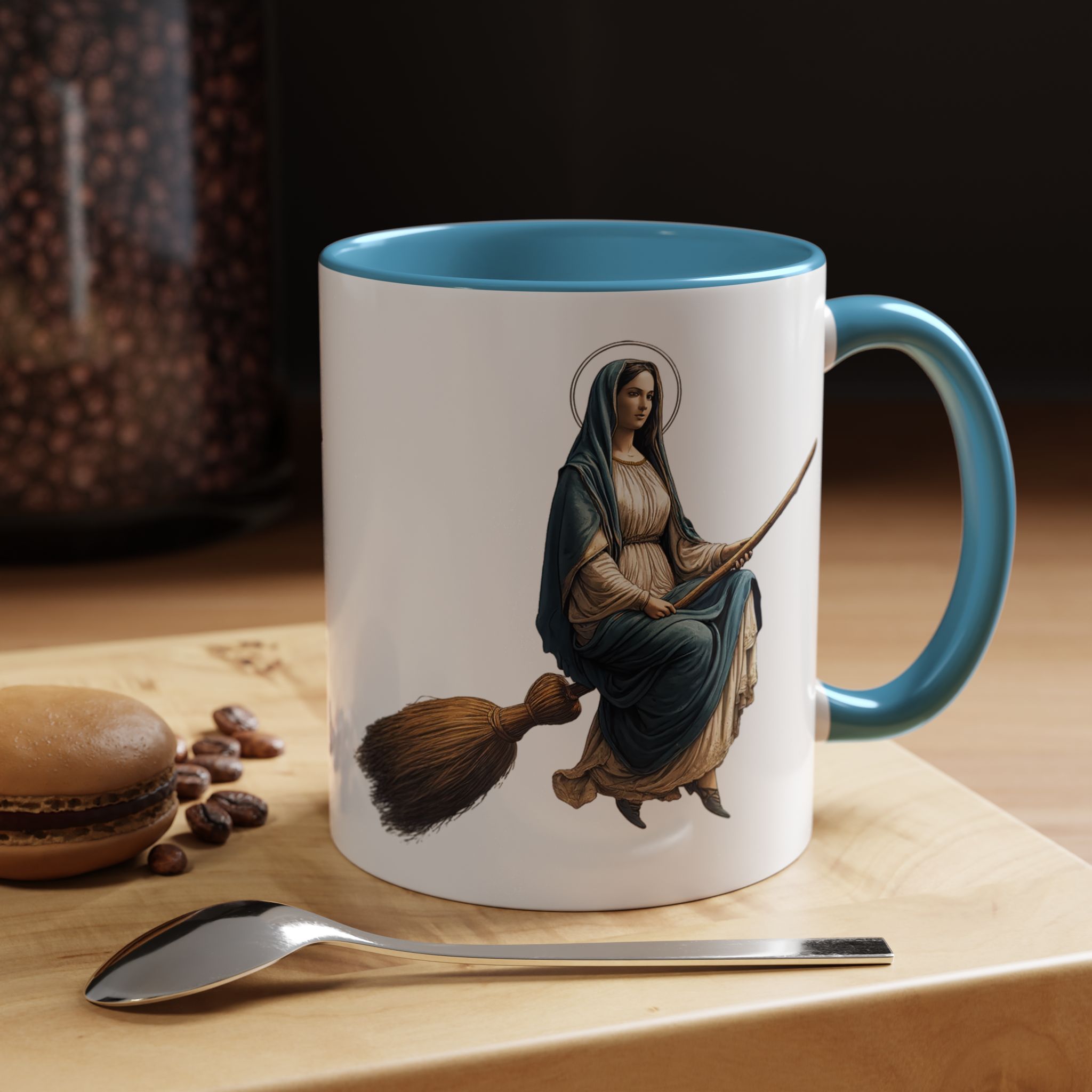 Funny Mug coffee lover gift for her Virgin Mary witch broom Sarcastic mug office accessory tea cup religious design unique - Image 3