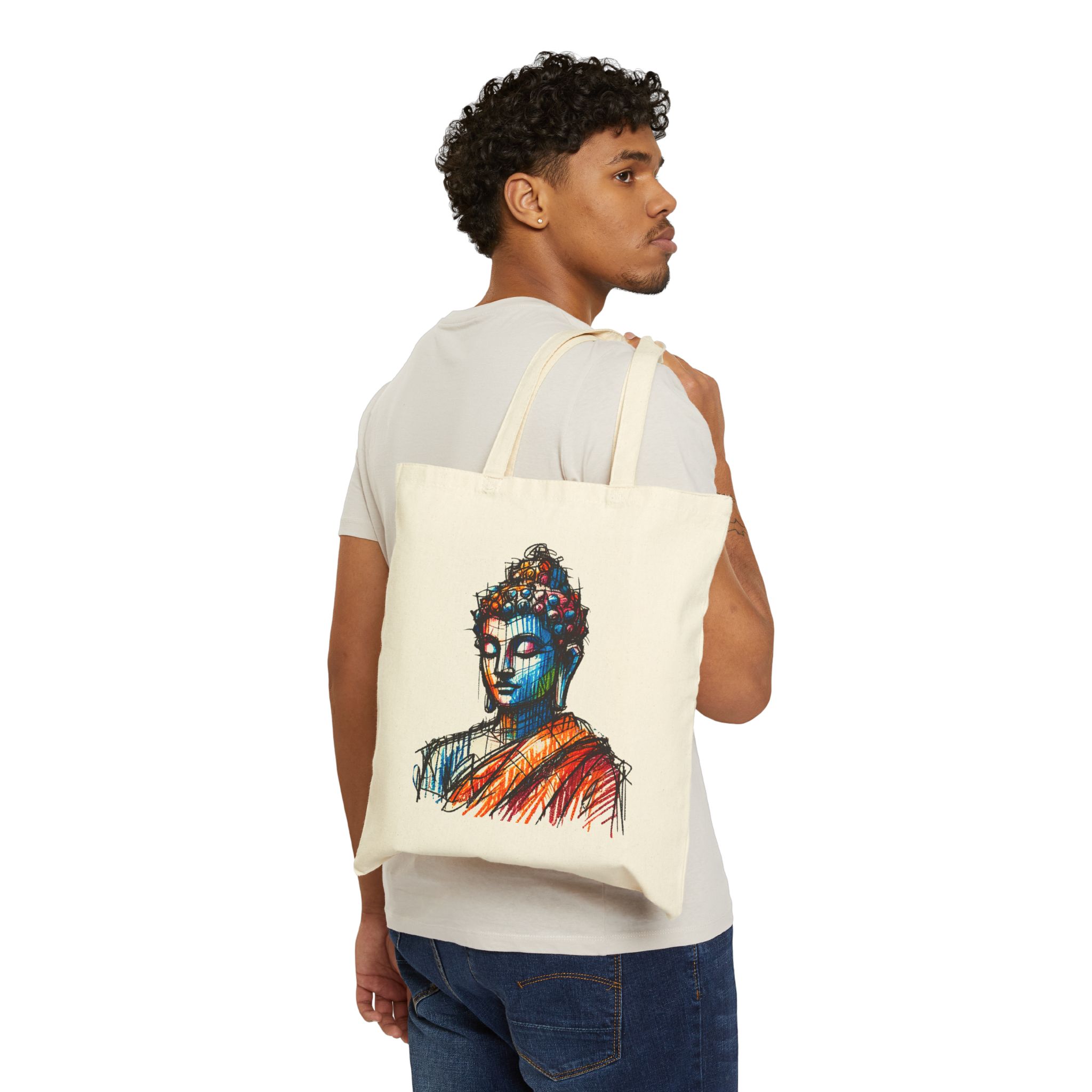 Yoga Canvas tote bag Mindfulness vintage shoulder bag buddha cute tote bag meditation be the change design ghandi - Image 2