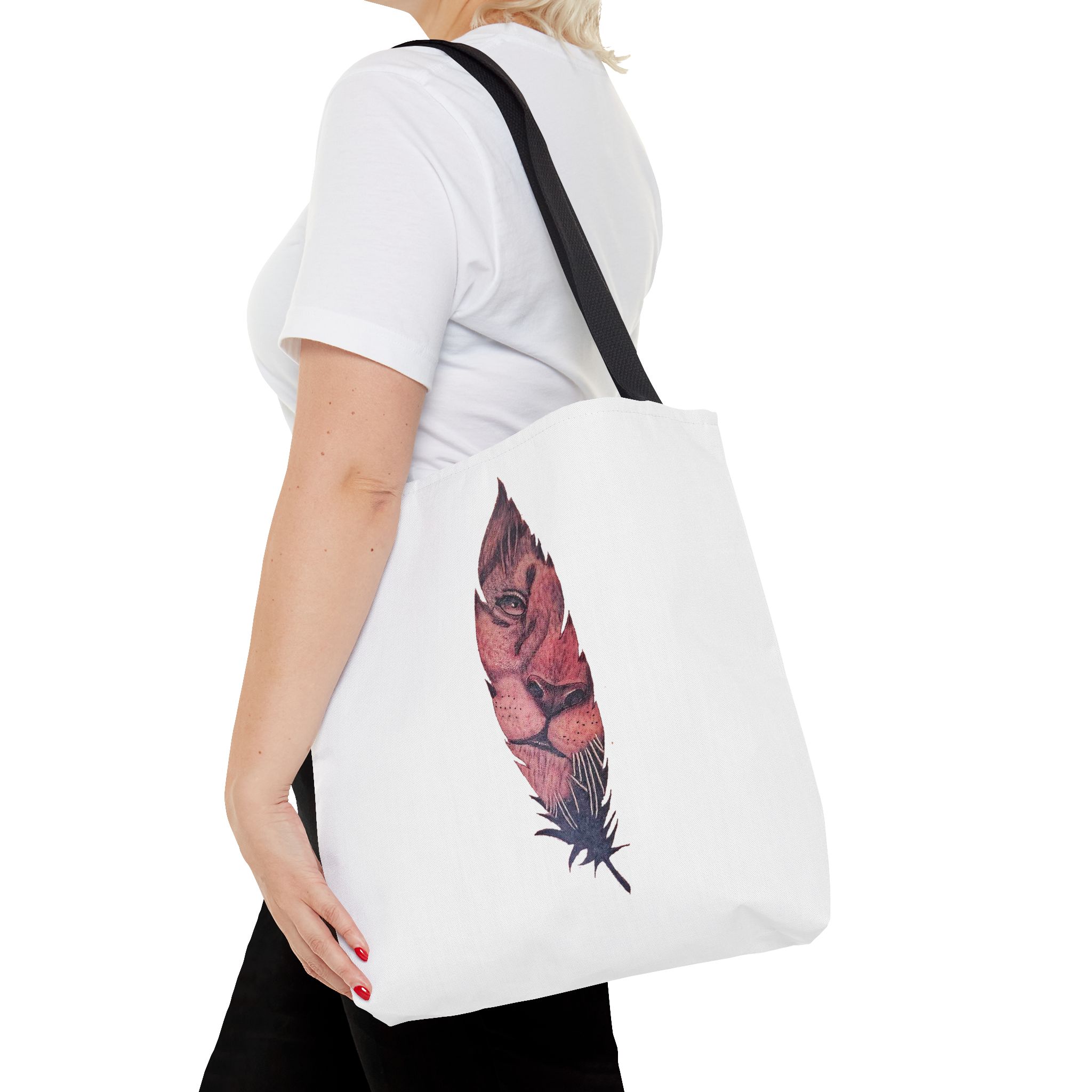 Canvas tote Surrealist Feather cute tote bag Art for the Bold Exclusive Dreamlike Drawing on Premium shoulder bag Lion – Image 4