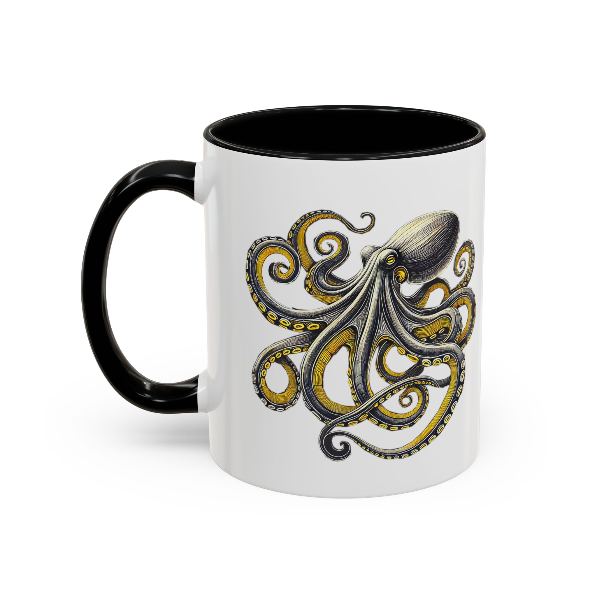 Coffee mug octopus calligraphy gift for her tea cup japan lover unique mug office accessory boho design – Image 2