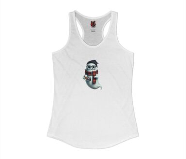 White Tank Top with Cartoon Ghost Design