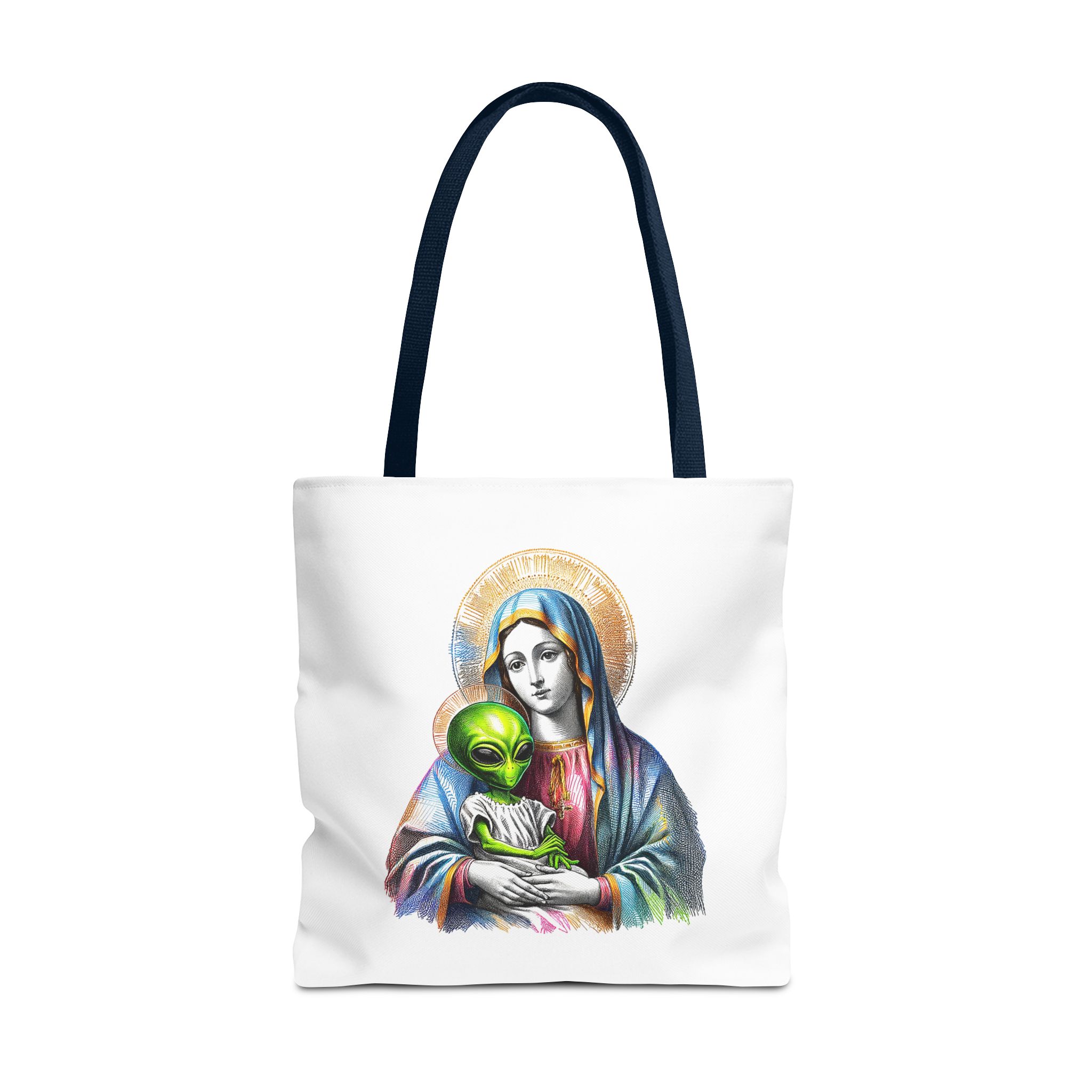 Satiric cute tote bag Boho shoulder bag Alien virgin mary retro shoulder bag fun gift religious design purse unique handbag – Image 29