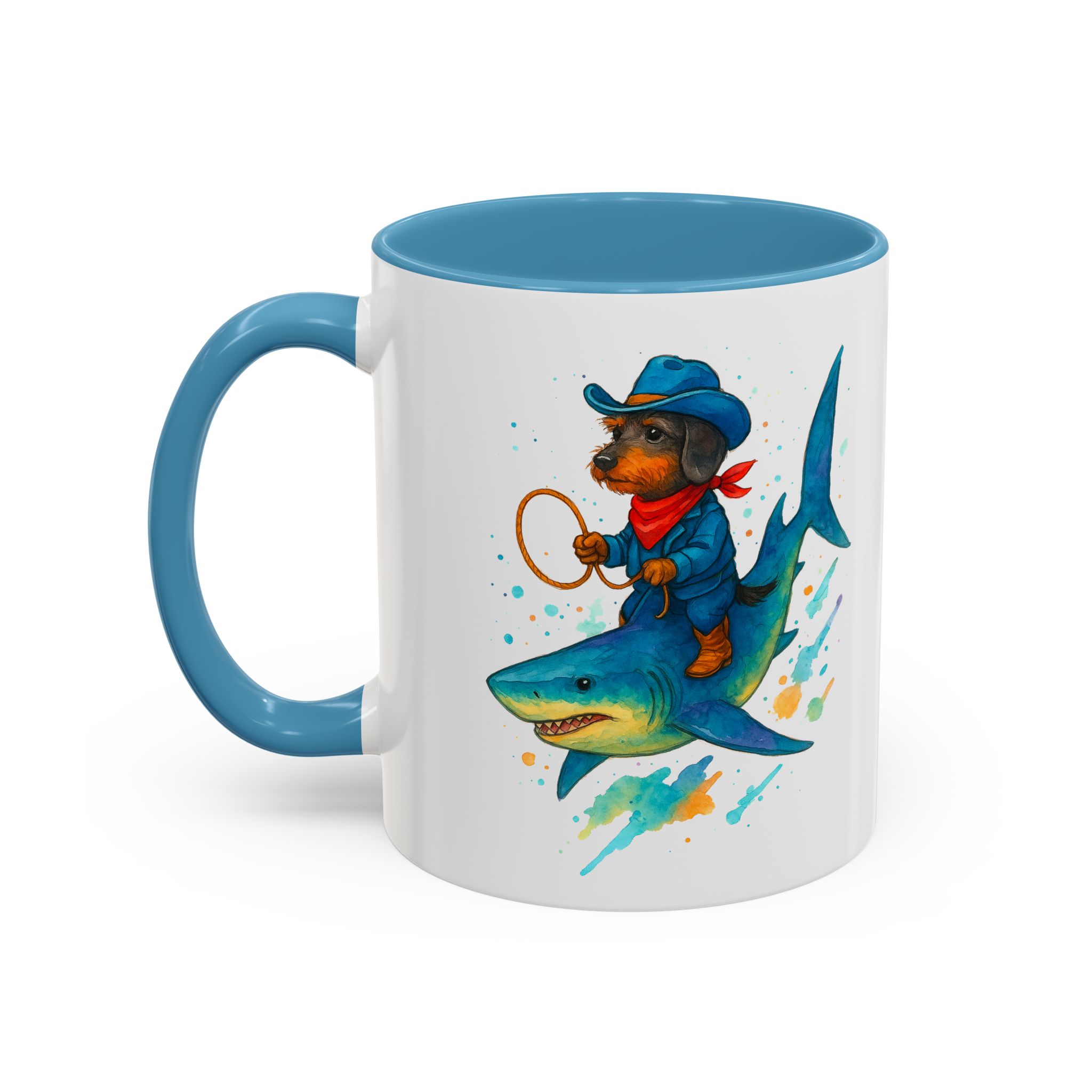 Funny Mug coffee lover Cowboy gift for him tea cup unique riding a shark mug office accessory shark design cowboy