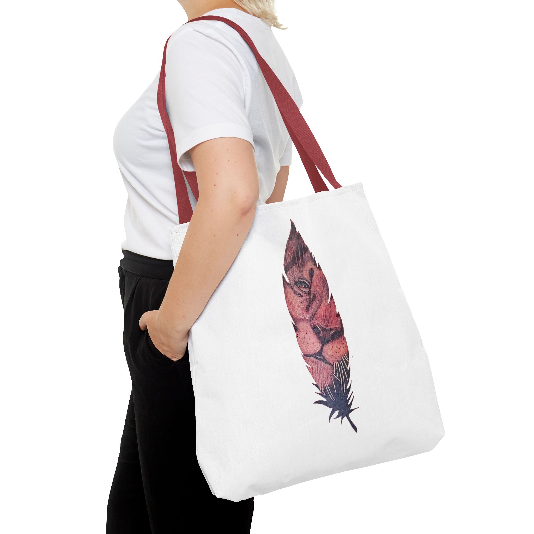 Canvas tote Surrealist Feather cute tote bag Art for the Bold Exclusive Dreamlike Drawing on Premium shoulder bag Lion – Image 12