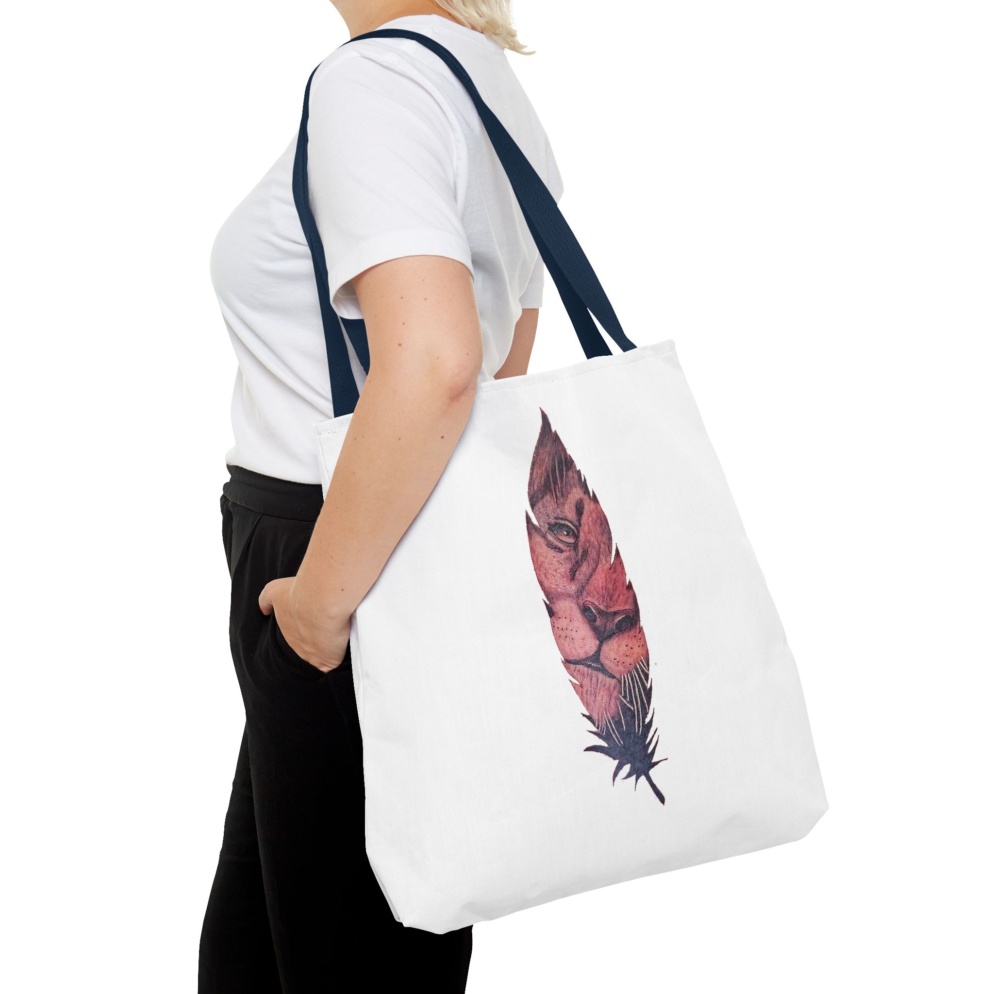 Canvas tote Surrealist Feather cute tote bag Art for the Bold Exclusive Dreamlike Drawing on Premium shoulder bag Lion – Image 30