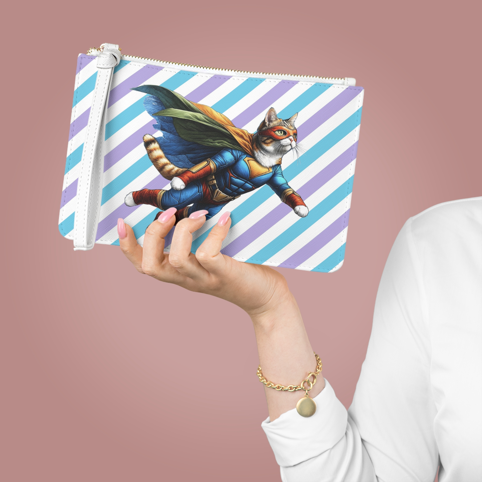 Pochette pour chat Sac de soirée pour super-héros Porte-monnaie amusant Porte-monnaie fantaisie pour chaton Porte-monnaie cool pour amoureux des chats