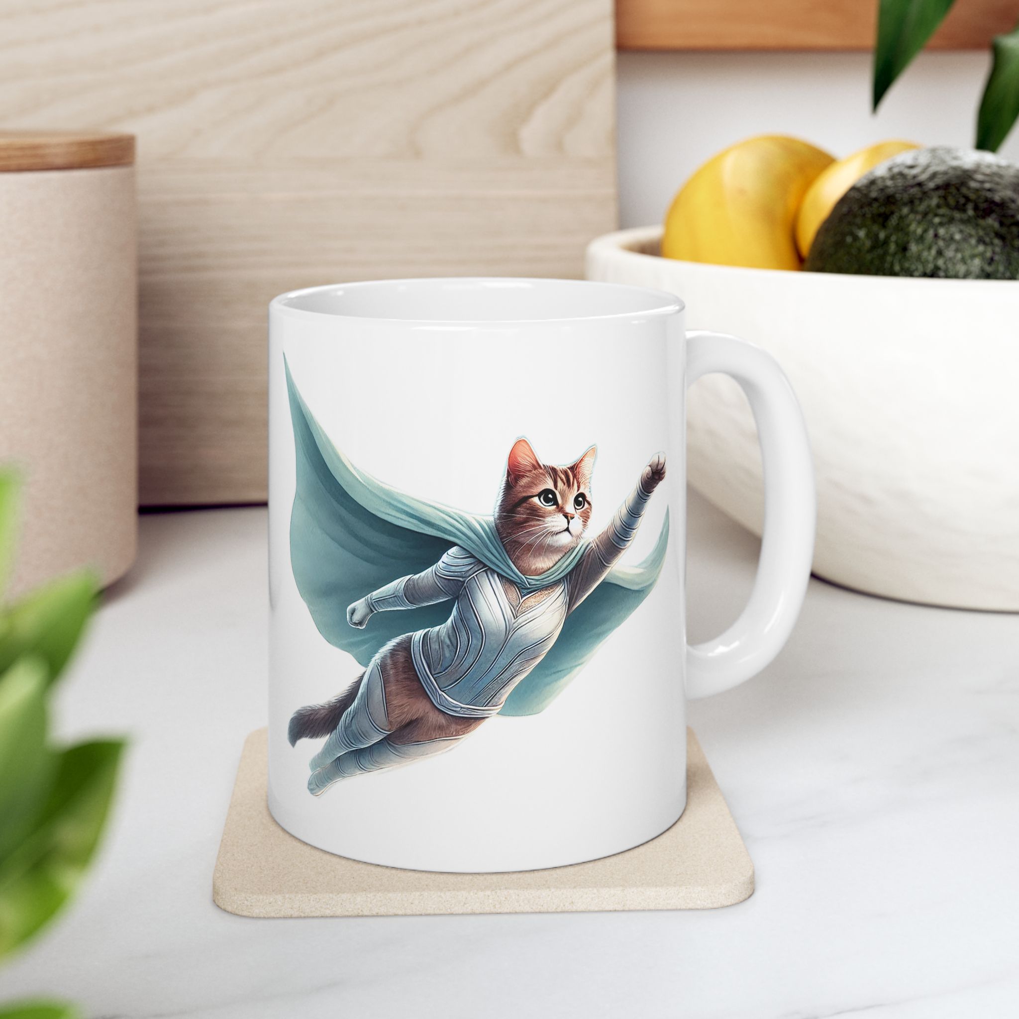 Funny mug Cat lover superhero coffee cup fantasy tea mug pet gift for her pet accessory kitten design - Image 3