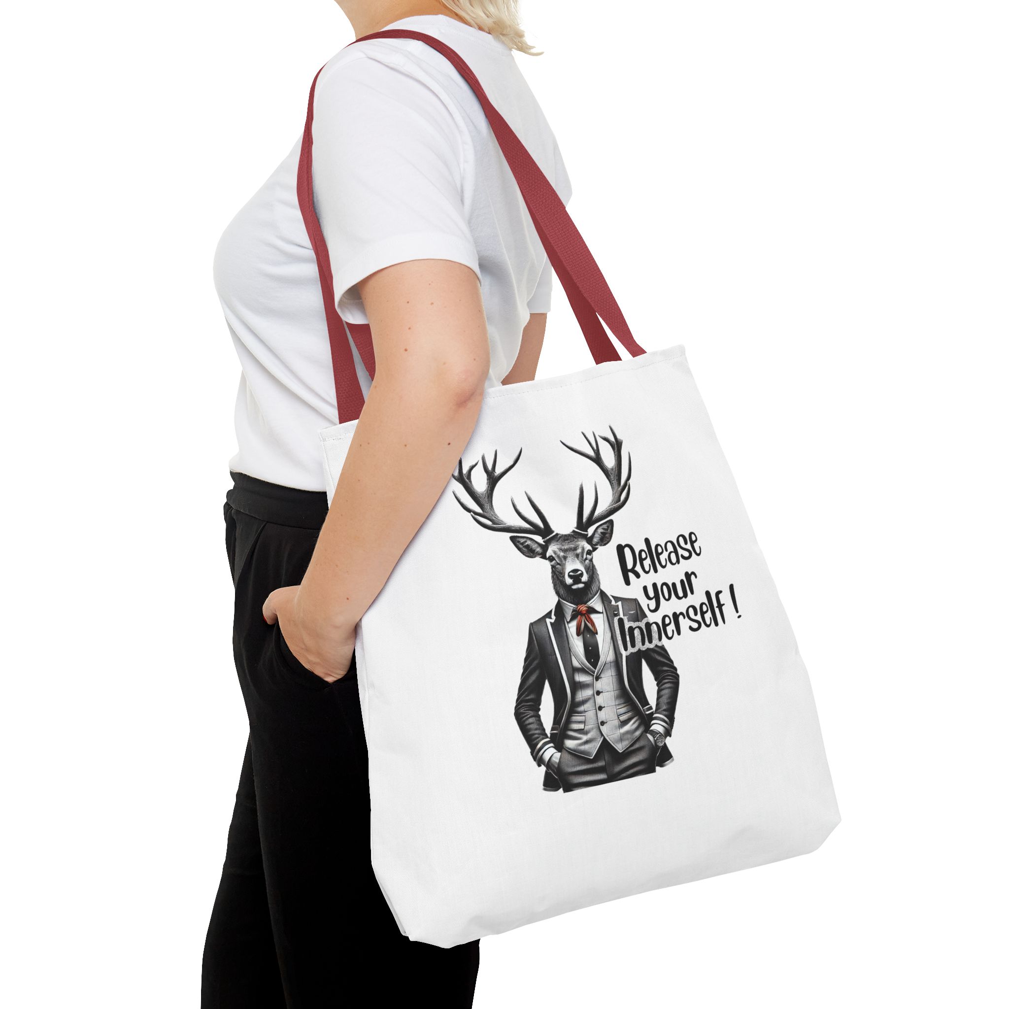 Canvas tote bag Motivational funny tote bag cool vintage bag deer design cute tote bag for self confidence shoulder bag – Image 12
