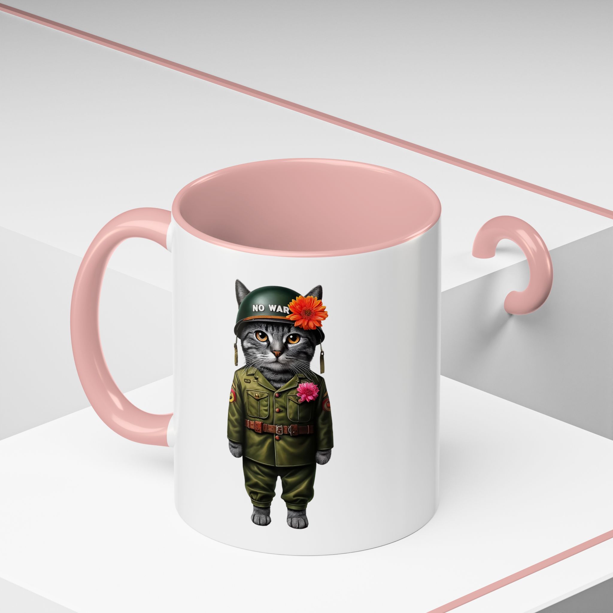 Coffee Mug Peace & Love funny cup tea cat lover office mug unique boho accessory pet gift for her kitten design - Image 12