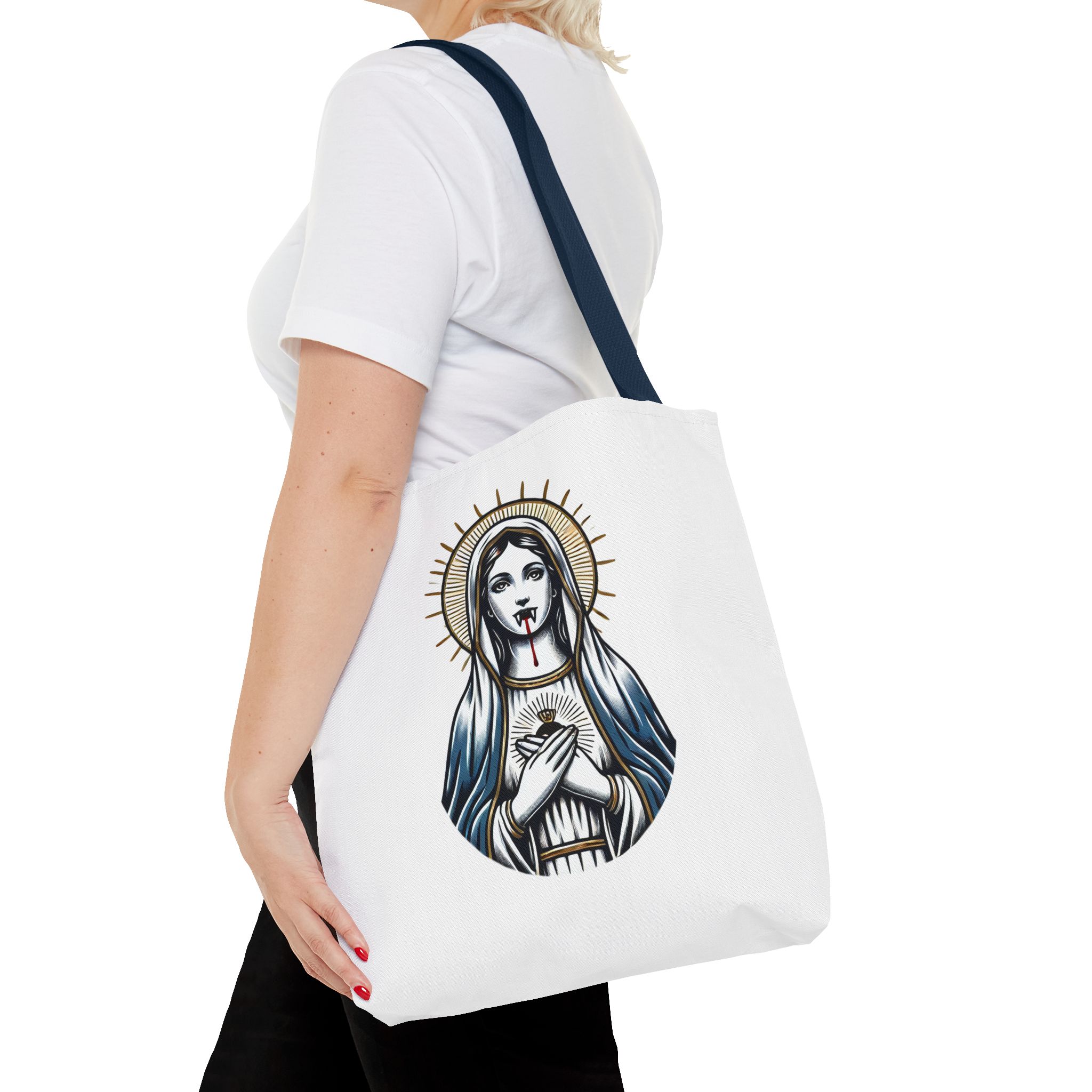 Ironic tote bag vampire Funny Bag virgin mary Canvas Tote bag religious sarcastic clothing gift satirical print cool Handbag purse bag – Image 28