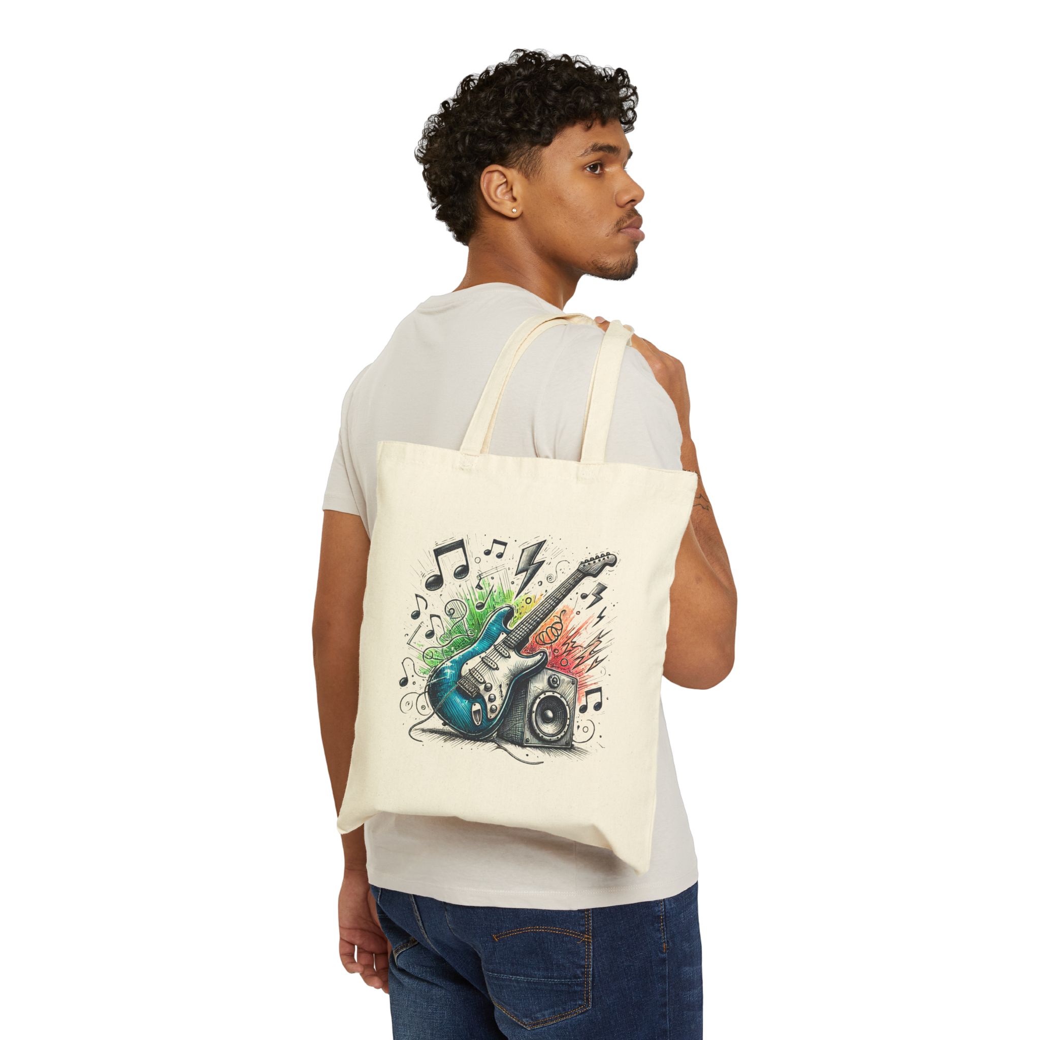 Music shopping tote bag rock retro vintage guitar rock n roll artistic graphic tote - Image 2