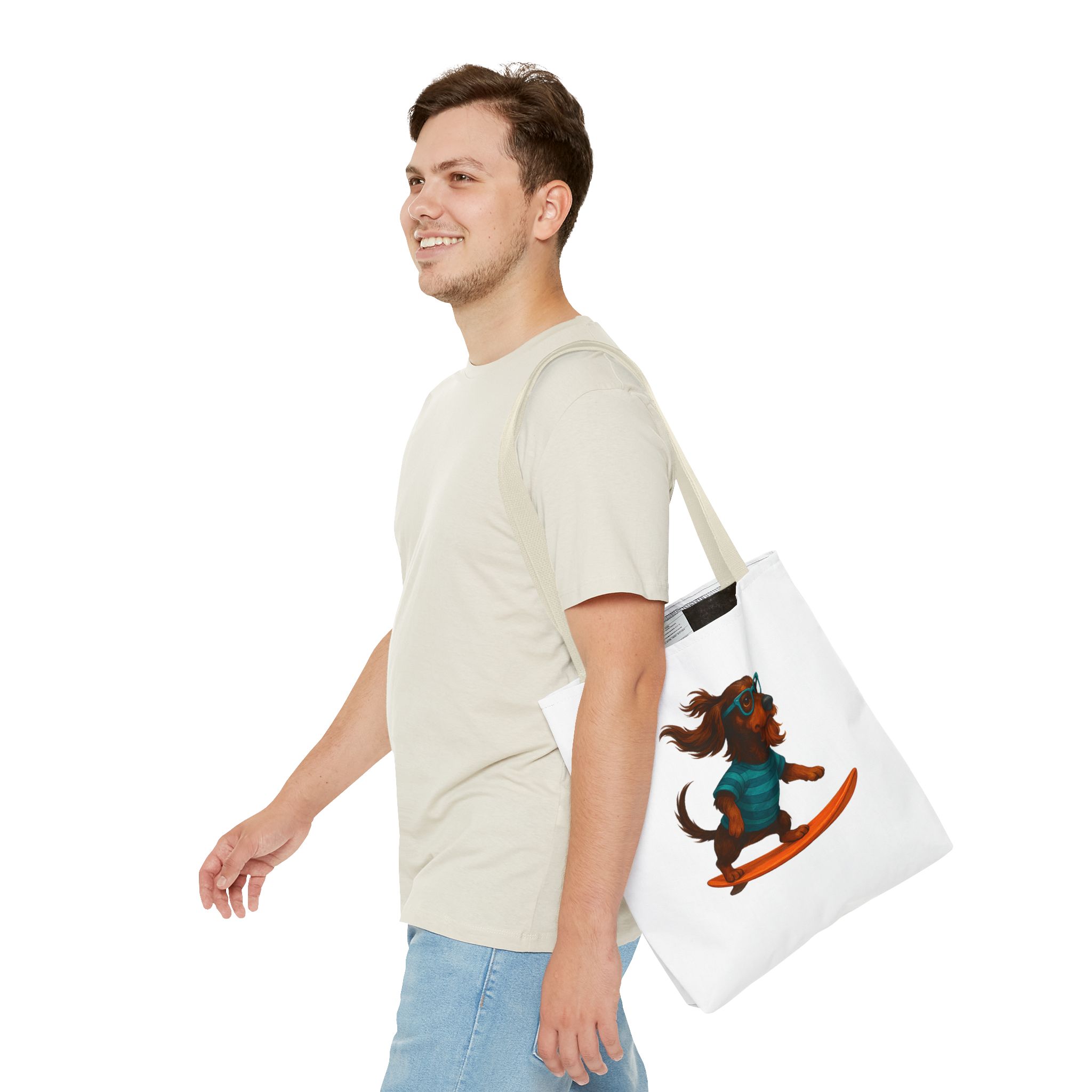 Cool canvas tote bag Dog Surfer tote bag dachshund lover gift shoulder bag surf handbag – Image 22
