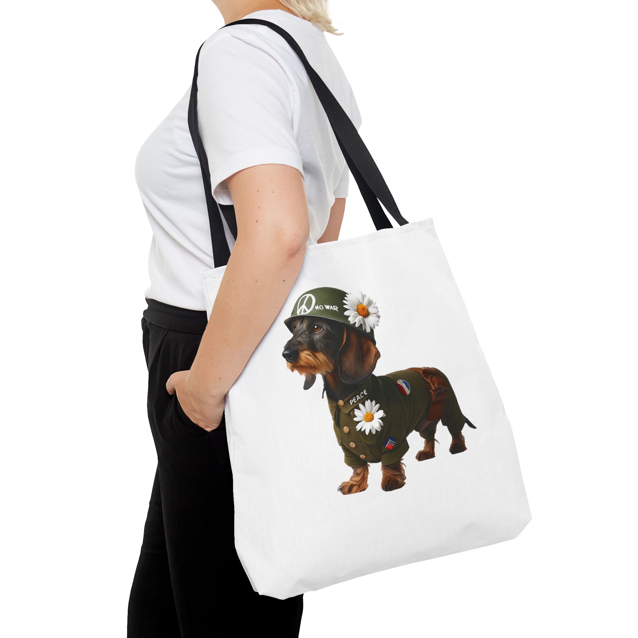 Dog Canvas tote bag dachshund cute tote bag Peace & Love Retro shoulder bag gift for her pet lover handbag dog purse puppy print – Image 6