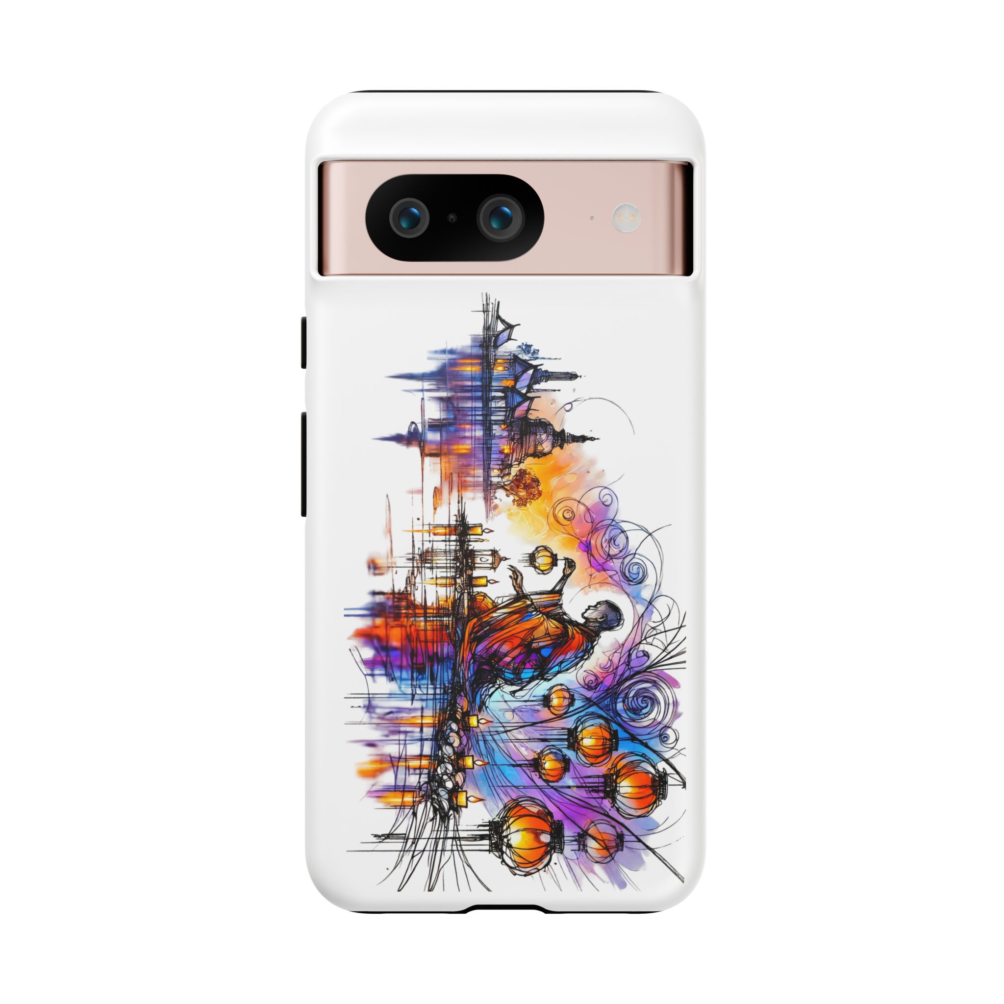Artistic phone case design featuring vibrant colors and abstract shapes.