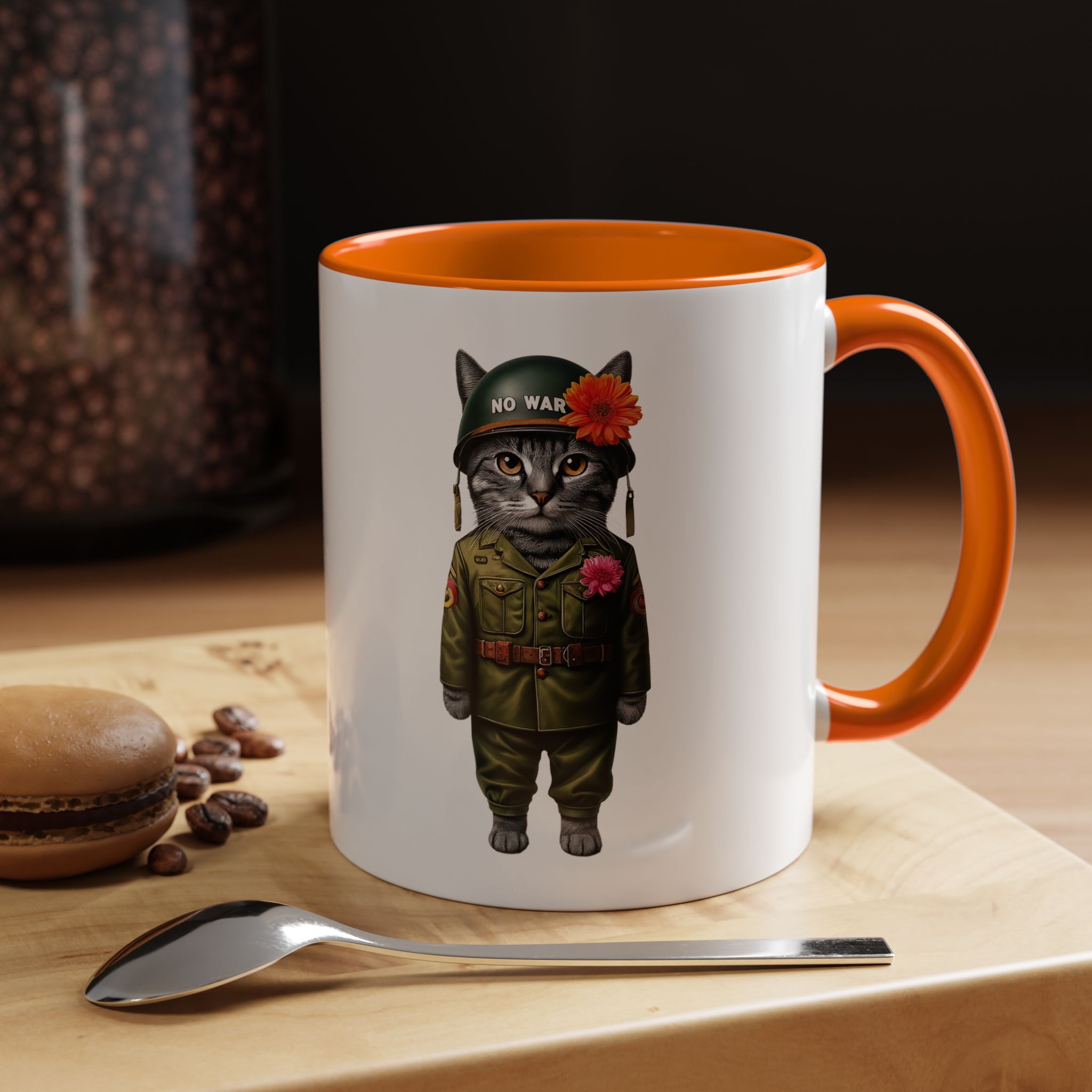 Coffee Mug Peace & Love funny cup tea cat lover office mug unique boho accessory pet gift for her kitten design - Image 43