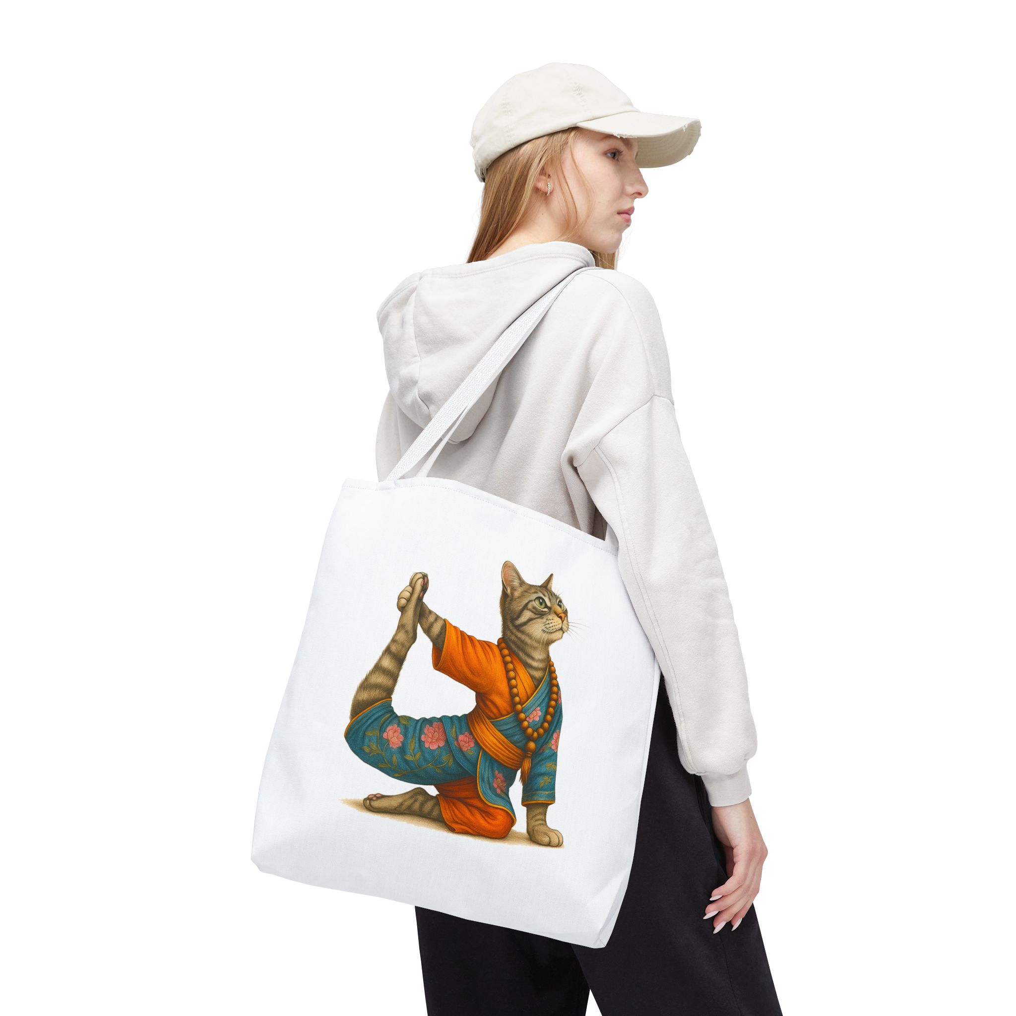 Cat Meditation Tote bag – Boho Cat handbag – Kitty Yoga purse spiritual print - Image 18