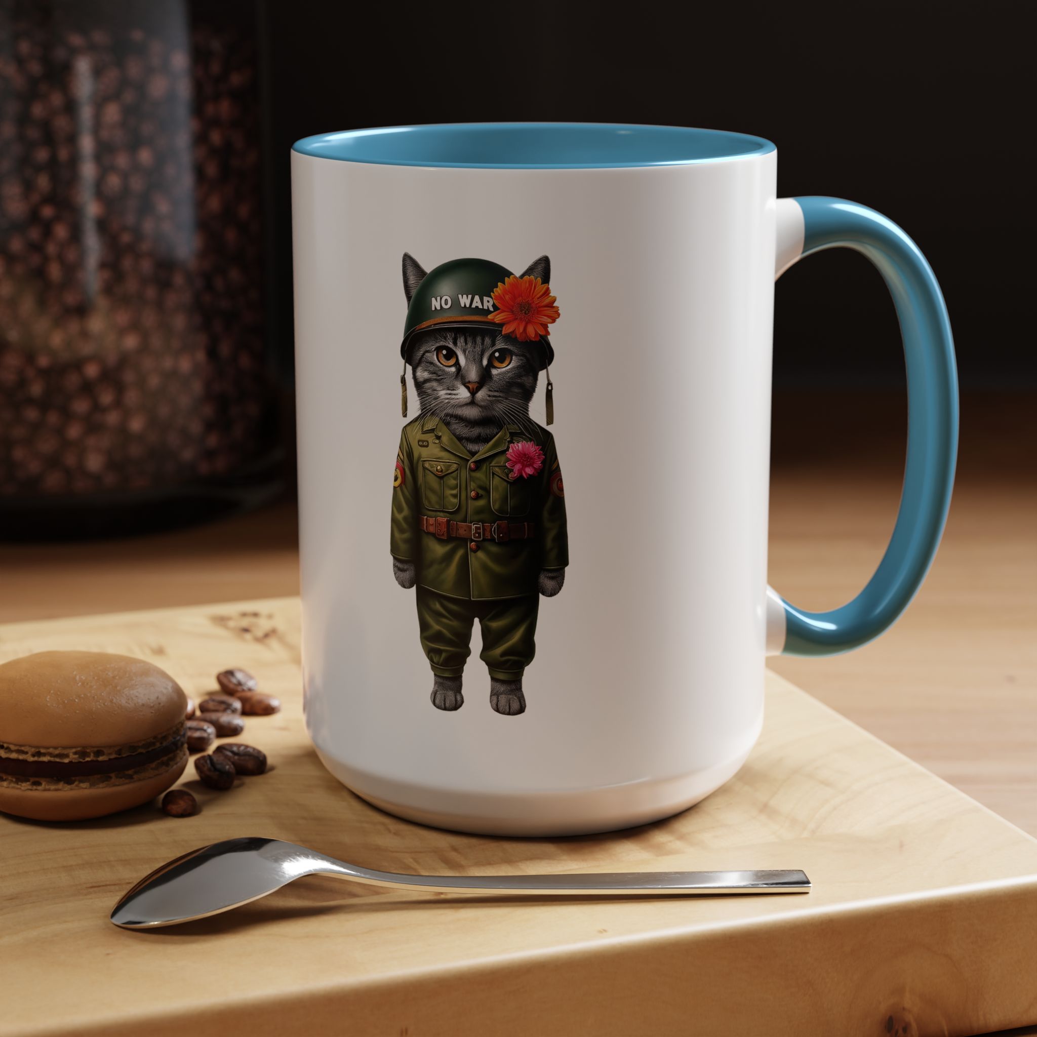 Coffee Mug Peace & Love funny cup tea cat lover office mug unique boho accessory pet gift for her kitten design - Image 39