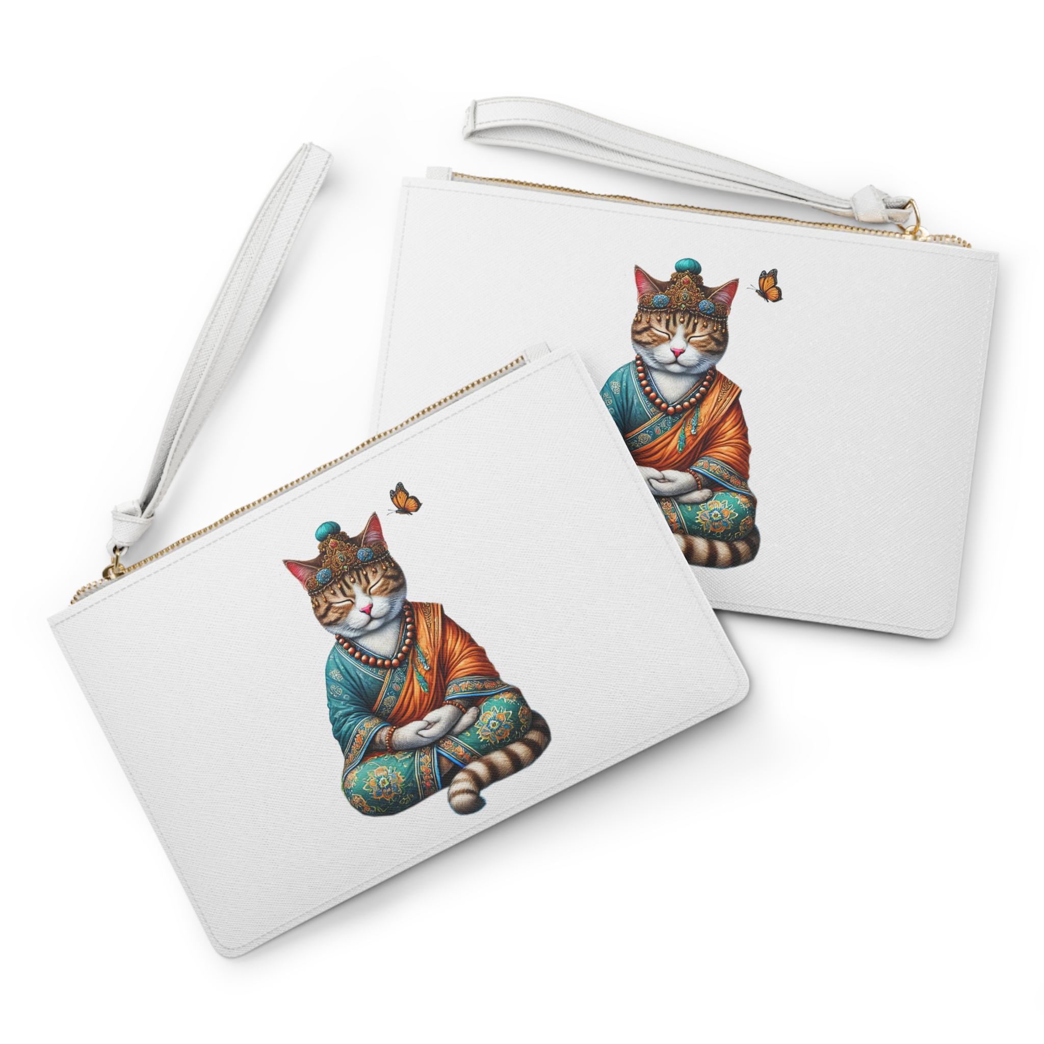 Graphic clutch bag Cat meditation vintage bag yoga handbag buddha mindfulness evening bag – Image 2