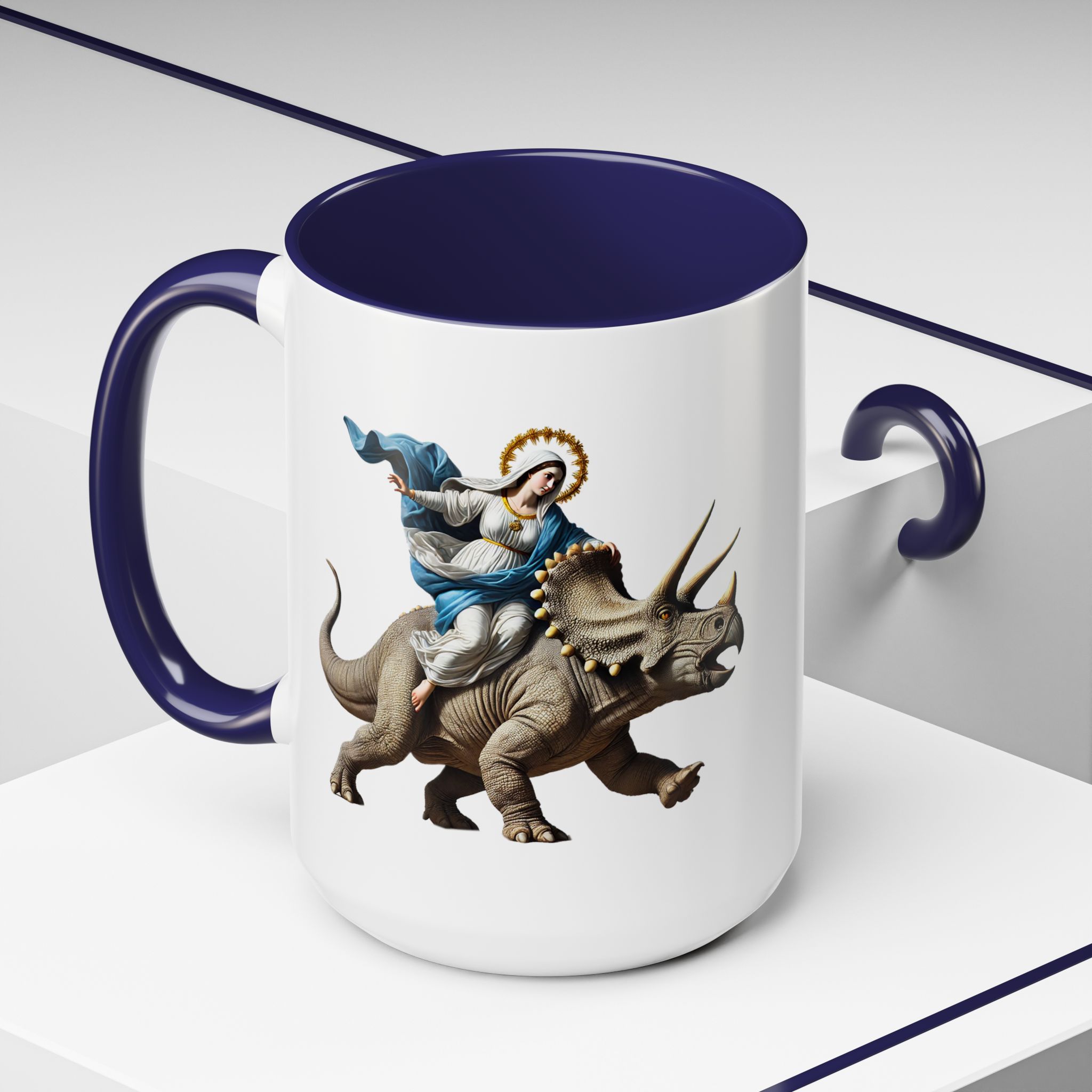 Sarcastic Coffee mug jurassic Virgin mary riding triceratops funny office mug boho gift tea cup cute accessory – Image 28