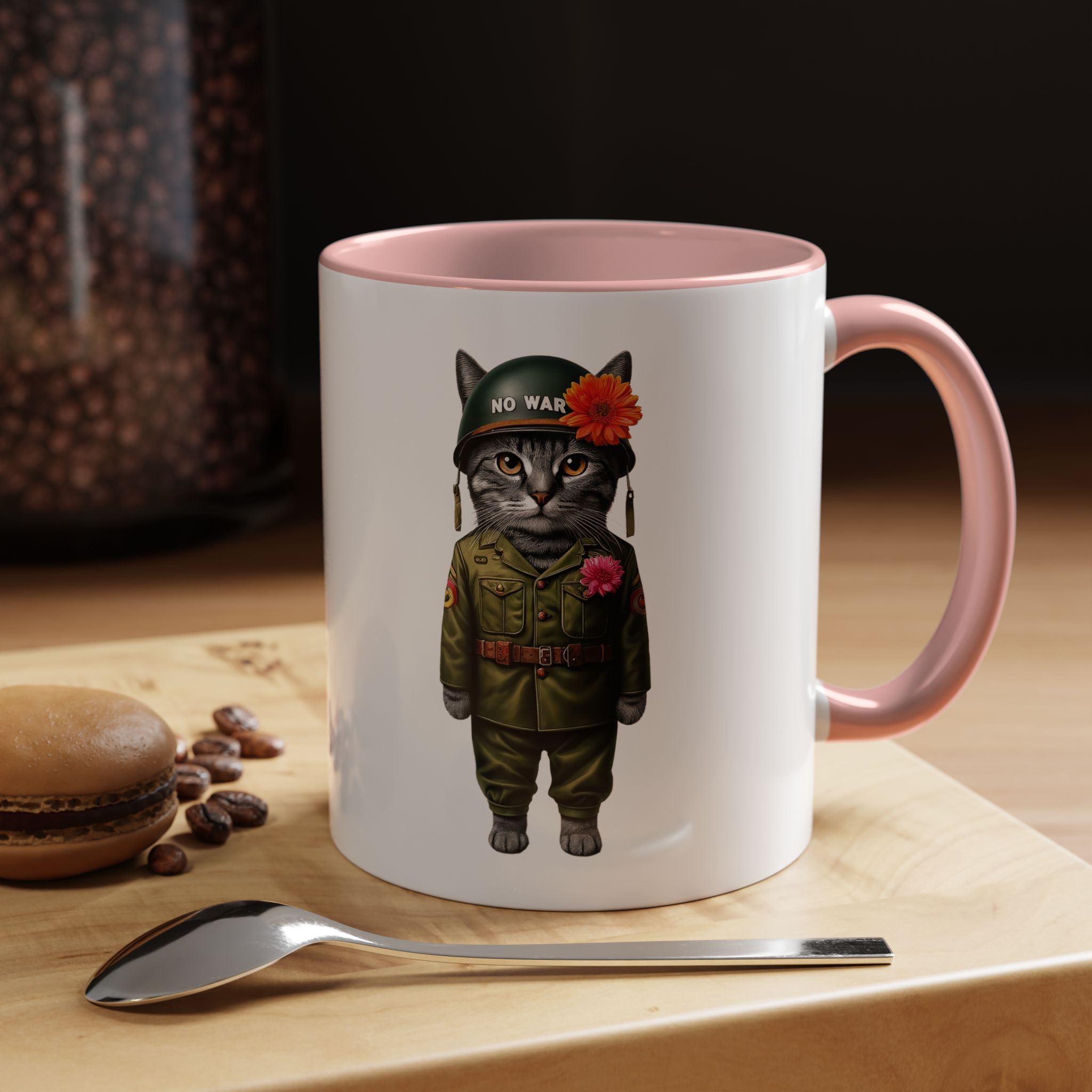 Coffee Mug Peace & Love funny cup tea cat lover office mug unique boho accessory pet gift for her kitten design - Image 11