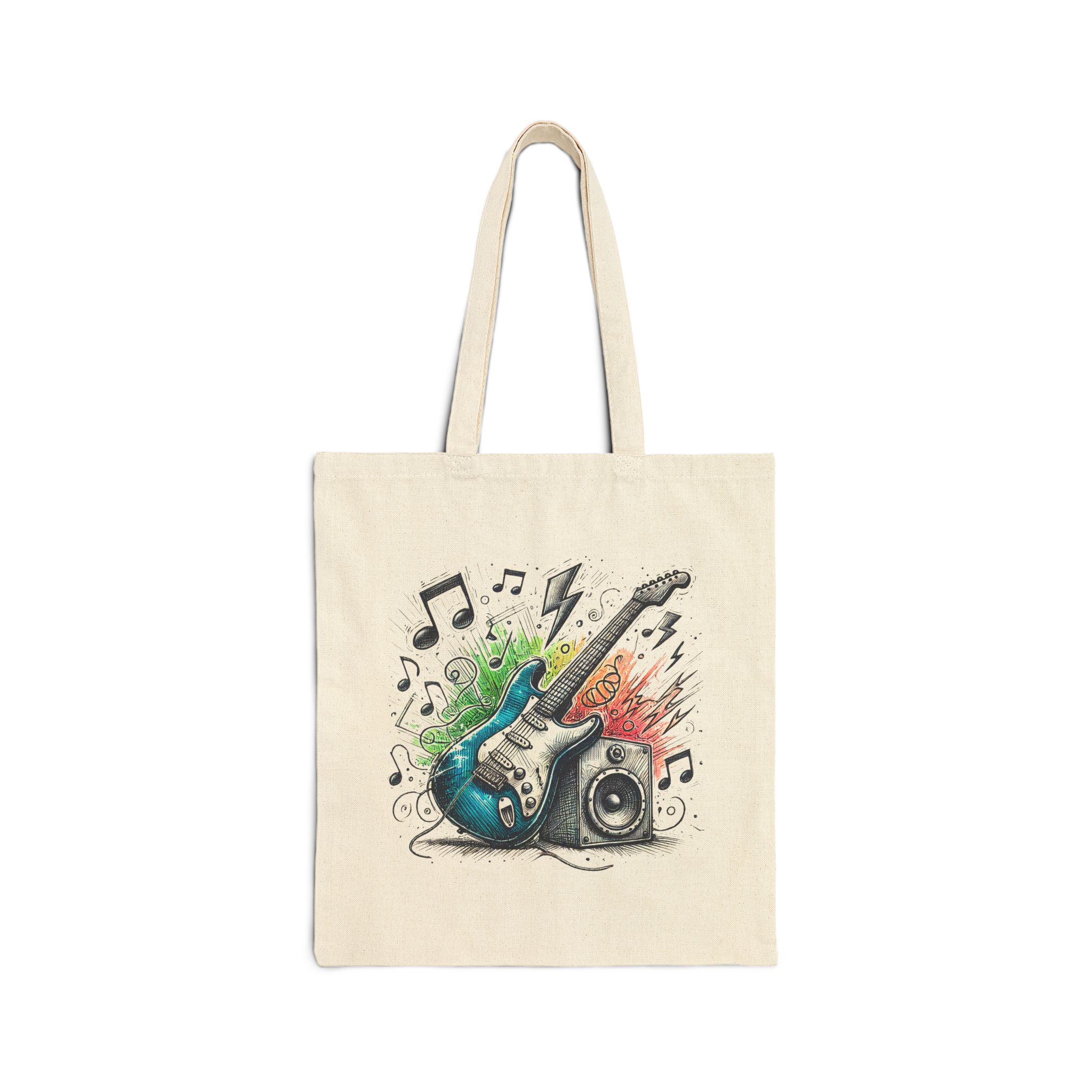 Music shopping tote bag rock retro vintage guitar rock n roll artistic graphic tote