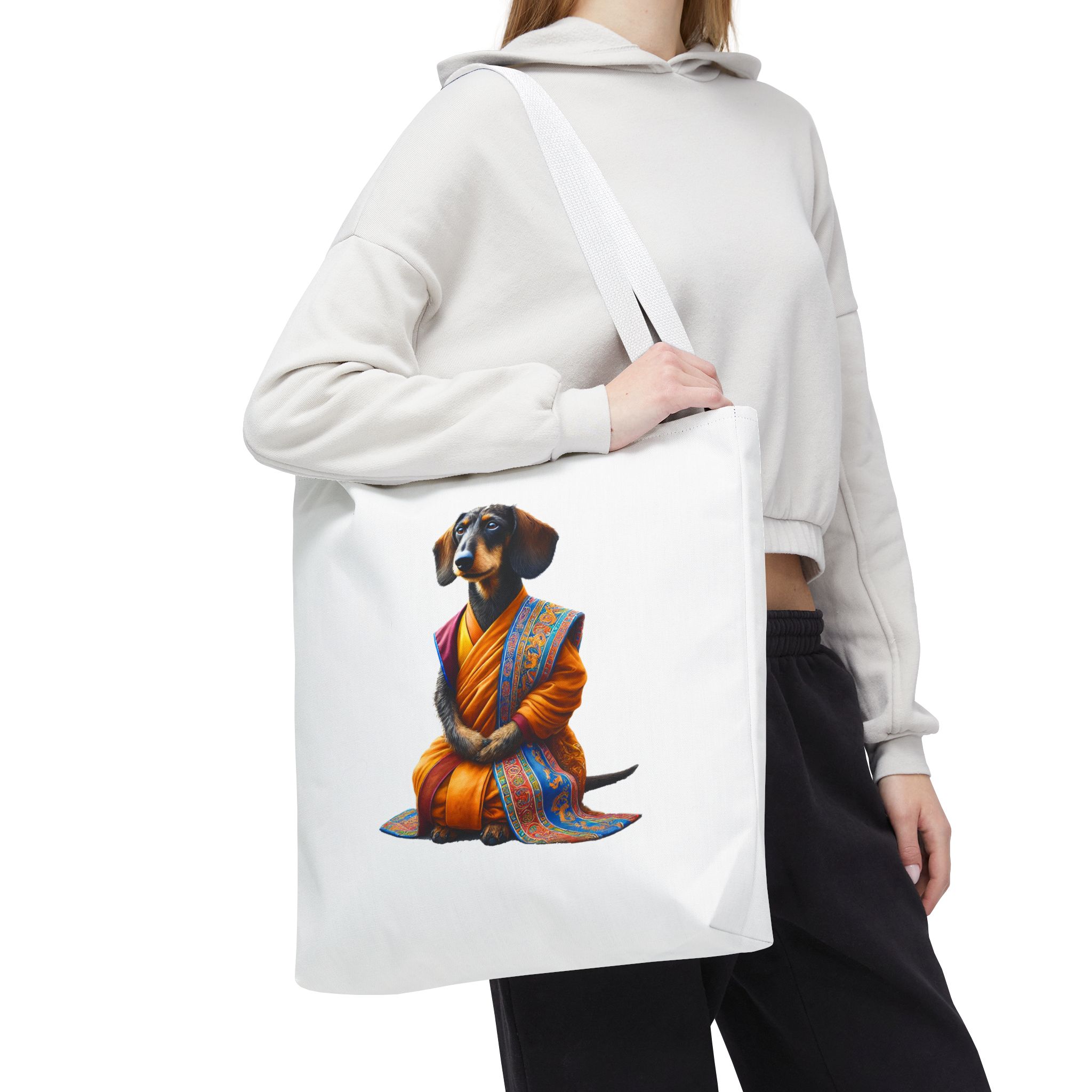 Meditation canvas tote bag Dog cute tote bag mindfulness design Dog funny gift colourful shoulder bag puppy purse – Image 18
